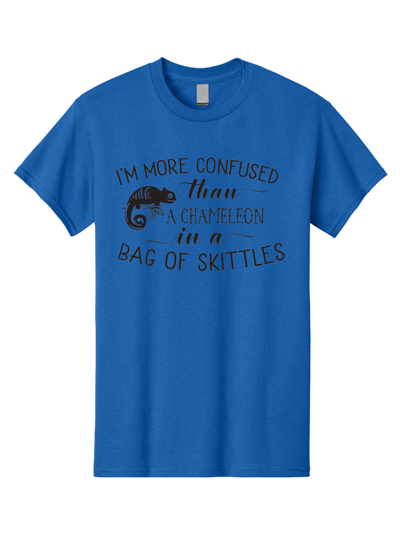 I-M-More-Confused-Than-A-Chameleon-In-A-Bag-Of-Skittles Men'S Graphic Tee, 100% Cotton, Comfortable Casual Summer Wear, Machine Washable, Funny Quote, Humorous Saying, Confused Chameleon, Bag Of Skittles, Playful Graphic, Whimsical Design, Aac863 3