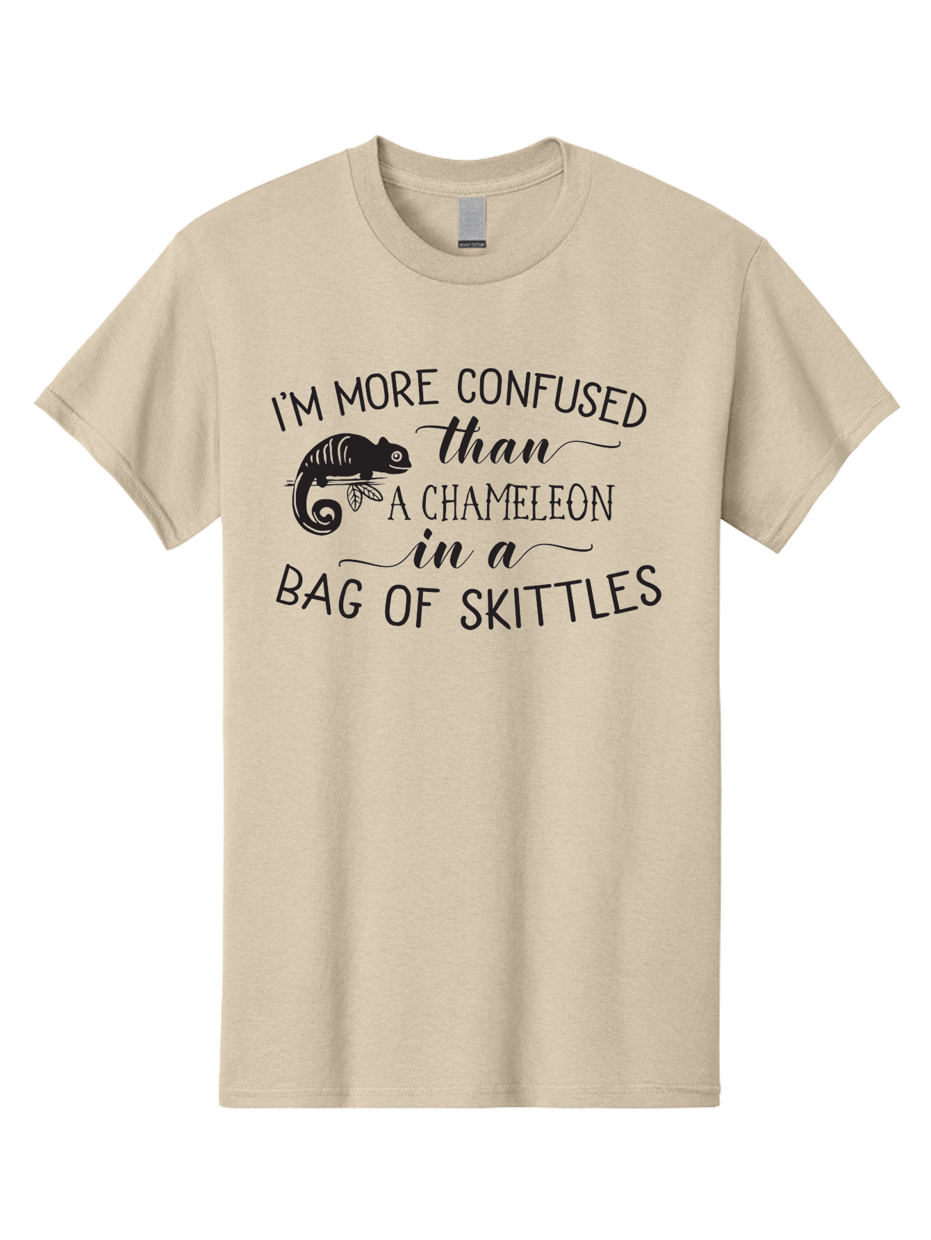 I-M-More-Confused-Than-A-Chameleon-In-A-Bag-Of-Skittles Men'S Graphic Tee, 100% Cotton, Comfortable Casual Summer Wear, Machine Washable, Funny Quote, Humorous Saying, Confused Chameleon, Bag Of Skittles, Playful Graphic, Whimsical Design, Aac863 23