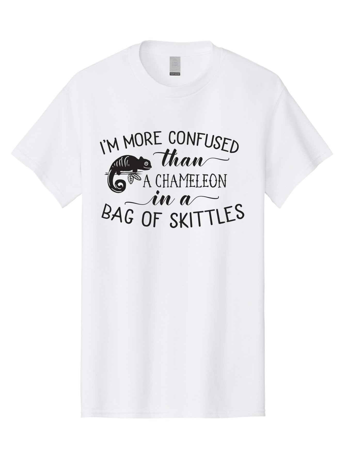 I-M-More-Confused-Than-A-Chameleon-In-A-Bag-Of-Skittles Men'S Graphic Tee, 100% Cotton, Comfortable Casual Summer Wear, Machine Washable, Funny Quote, Humorous Saying, Confused Chameleon, Bag Of Skittles, Playful Graphic, Whimsical Design, Aac863 8