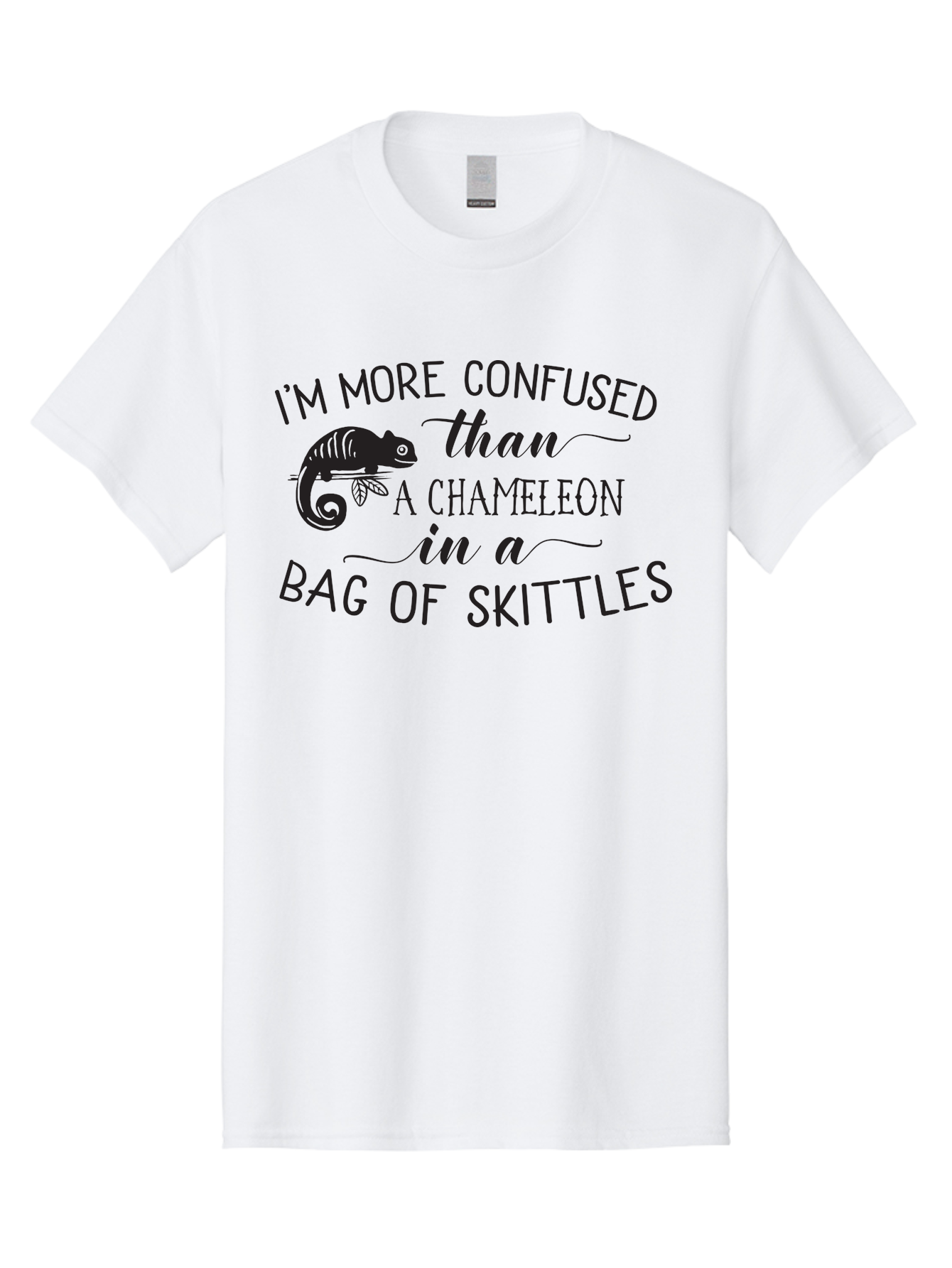 I-M-More-Confused-Than-A-Chameleon-In-A-Bag-Of-Skittles Men'S Graphic Tee, 100% Cotton, Comfortable Casual Summer Wear, Machine Washable, Funny Quote, Humorous Saying, Confused Chameleon, Bag Of Skittles, Playful Graphic, Whimsical Design, Aac863 11