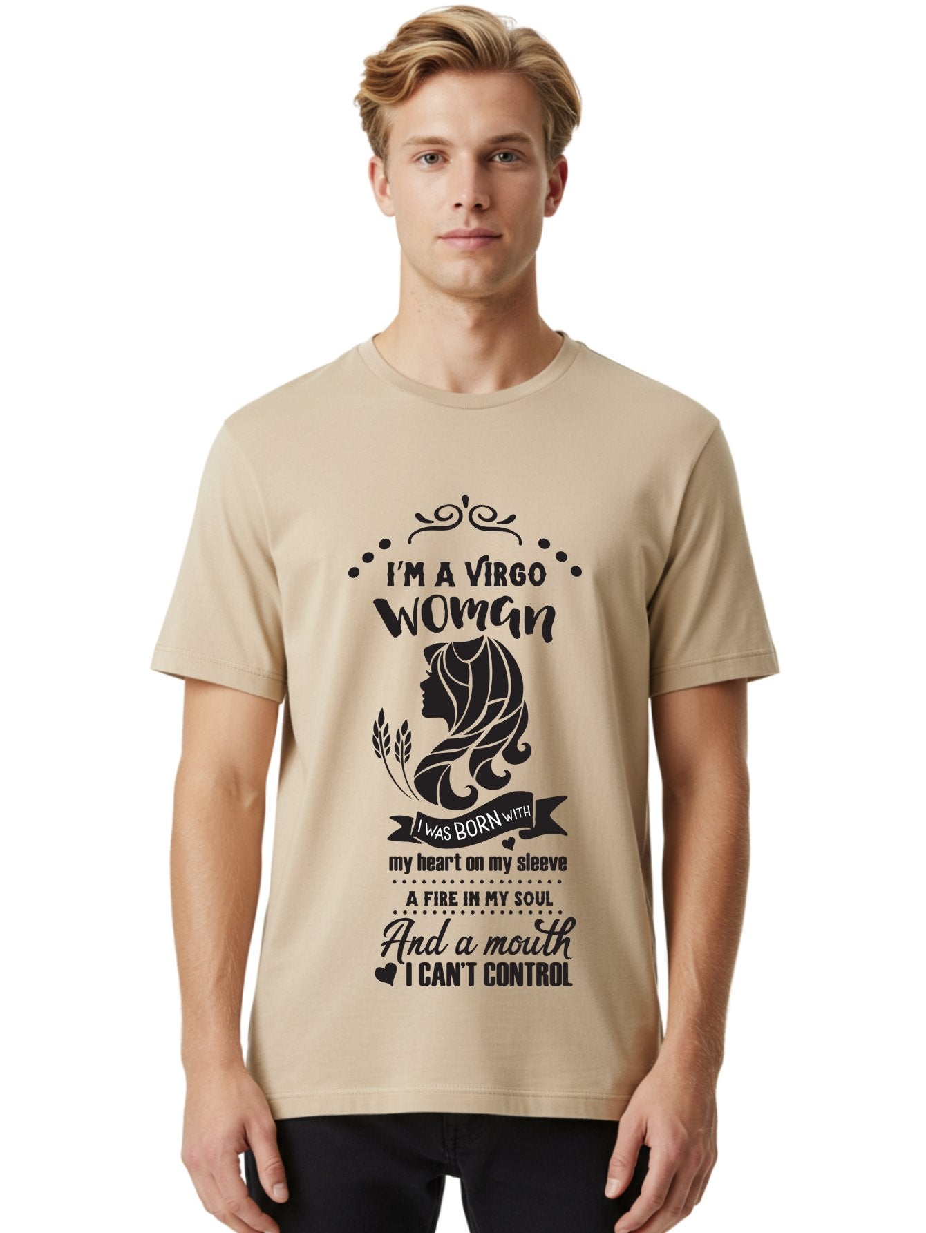 I-M-Virgo-Woman Men'S Graphic Tee, 100% Cotton, Comfortable Casual Summer Wear, Machine Washable, Virgo Woman, Astrological Sign, Zodiac Personality, Strong Female, Heart On Sleeve, Fire In Soul, Outspoken, Virgo Traits, Confident Woman, Aac869 16