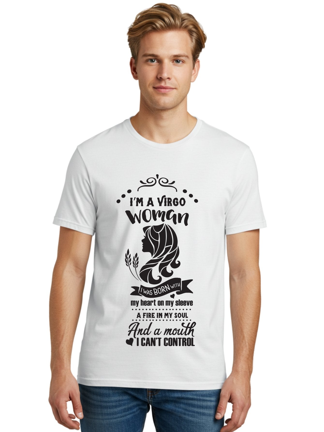 I-M-Virgo-Woman Men'S Graphic Tee, 100% Cotton, Comfortable Casual Summer Wear, Machine Washable, Virgo Woman, Astrological Sign, Zodiac Personality, Strong Female, Heart On Sleeve, Fire In Soul, Outspoken, Virgo Traits, Confident Woman, Aac869 23