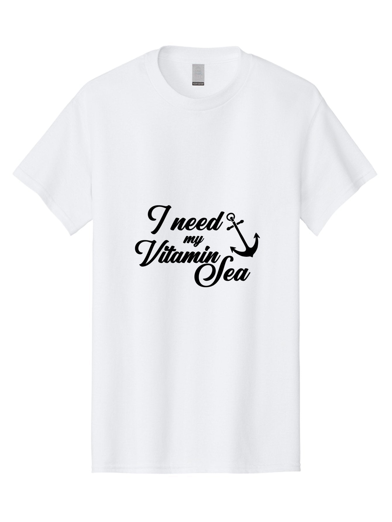 I-Need-My-Vitamin-Sea Men'S Graphic Tee, 100% Cotton, Comfortable Casual Summer Wear, Machine Washable, Nautical Quote, Ocean Inspiration, Coastal Vibes, Anchor Symbol, Sea Lover, Beach Life, Wellness Mantra, Calming Phrase, Cursive Text Aac871