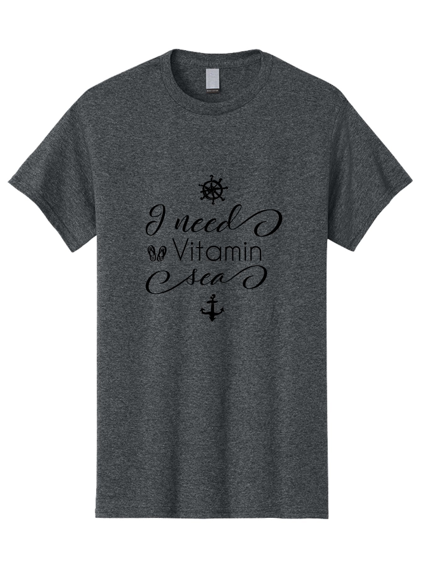 I-Need-Vitamin-Sea Men'S Graphic Tee, 100% Cotton, Comfortable Casual Summer Wear, Machine Washable, Nautical Theme, Ocean Inspiration, Beachy Vibes, Inspirational Quote, Sailing Symbols, Flip Flops, Anchor, Ship'S Wheel Aac872 13