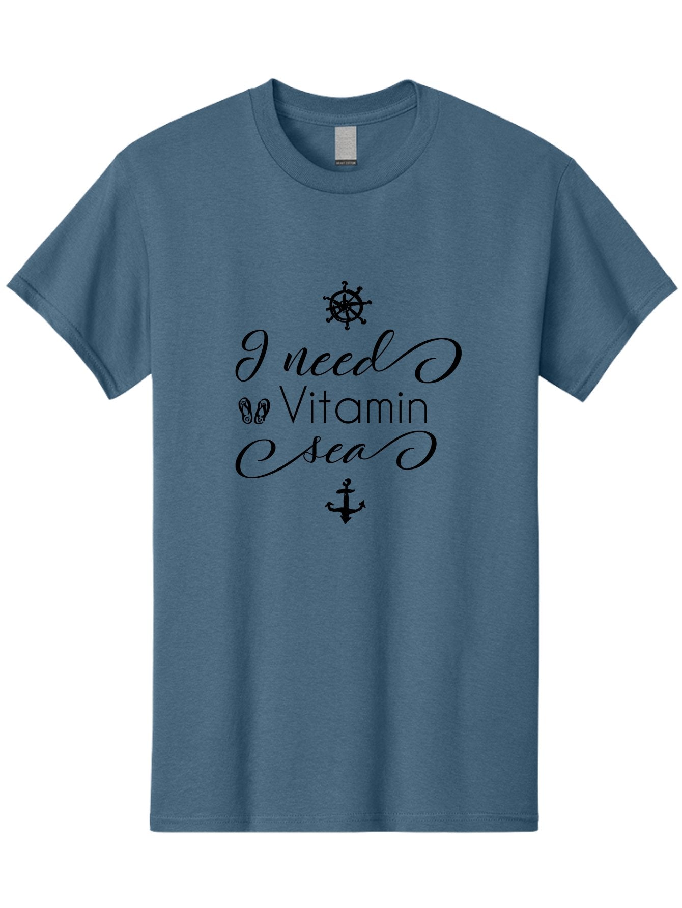 I-Need-Vitamin-Sea Men'S Graphic Tee, 100% Cotton, Comfortable Casual Summer Wear, Machine Washable, Nautical Theme, Ocean Inspiration, Beachy Vibes, Inspirational Quote, Sailing Symbols, Flip Flops, Anchor, Ship'S Wheel Aac872 14