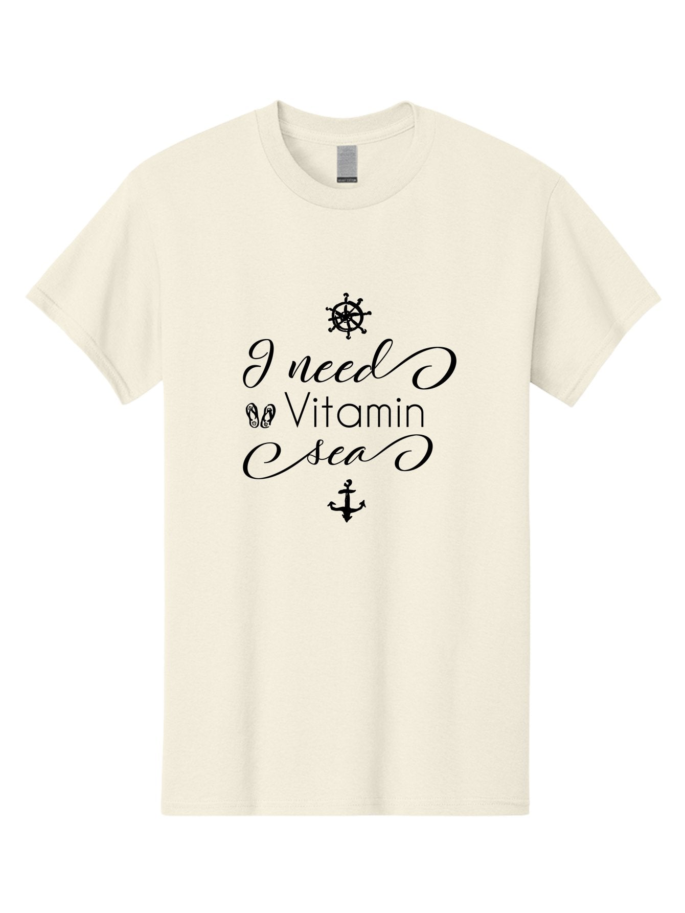 I-Need-Vitamin-Sea Men'S Graphic Tee, 100% Cotton, Comfortable Casual Summer Wear, Machine Washable, Nautical Theme, Ocean Inspiration, Beachy Vibes, Inspirational Quote, Sailing Symbols, Flip Flops, Anchor, Ship'S Wheel Aac872