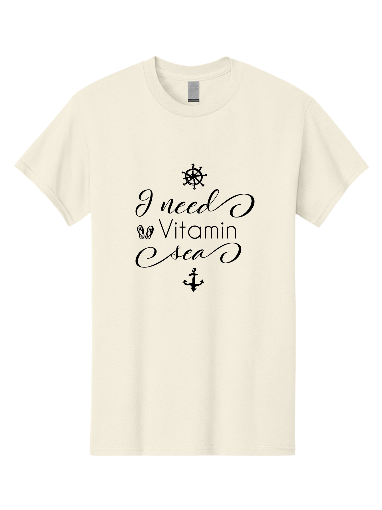 I-Need-Vitamin-Sea Men'S Graphic Tee, 100% Cotton, Comfortable Casual Summer Wear, Machine Washable, Nautical Theme, Ocean Inspiration, Beachy Vibes, Inspirational Quote, Sailing Symbols, Flip Flops, Anchor, Ship'S Wheel Aac872 19