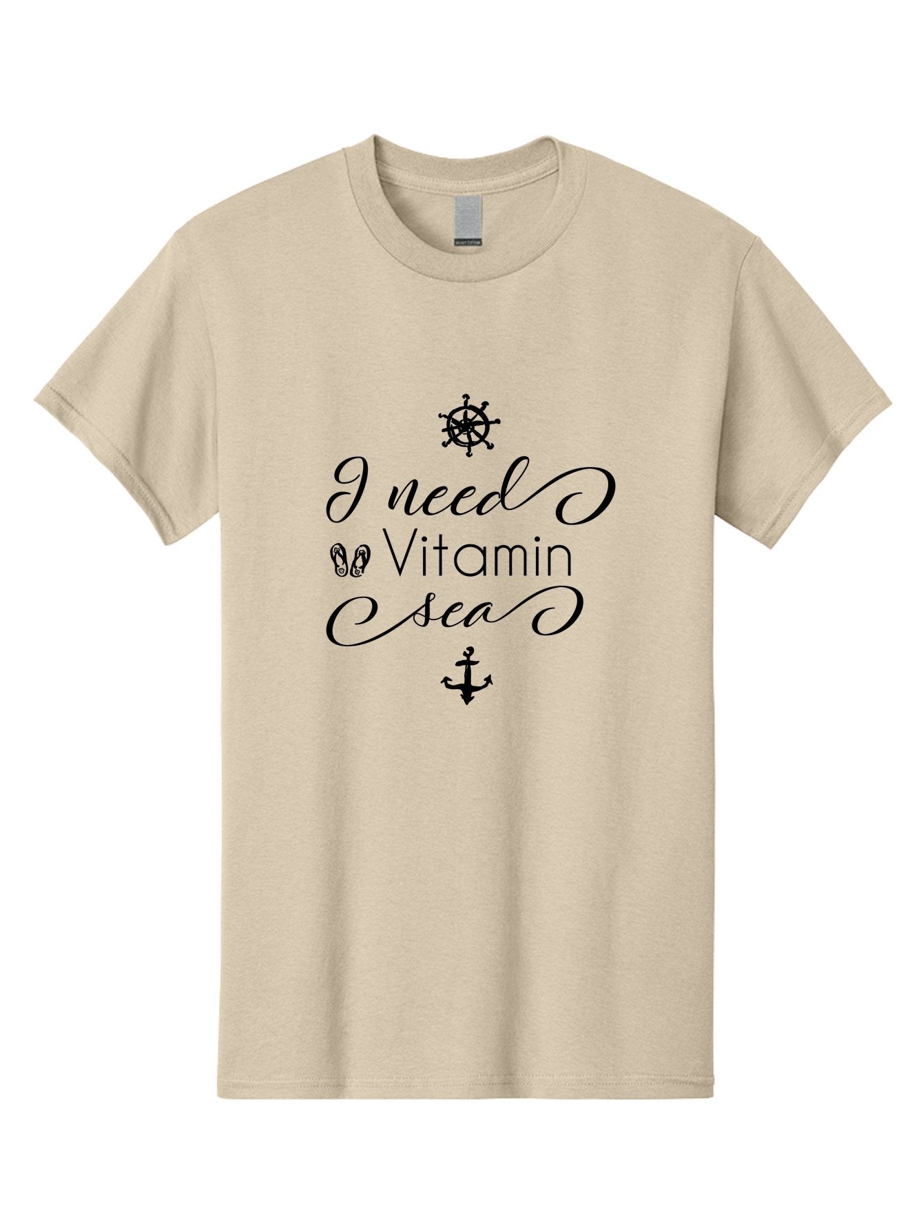 I-Need-Vitamin-Sea Men'S Graphic Tee, 100% Cotton, Comfortable Casual Summer Wear, Machine Washable, Nautical Theme, Ocean Inspiration, Beachy Vibes, Inspirational Quote, Sailing Symbols, Flip Flops, Anchor, Ship'S Wheel Aac872 4