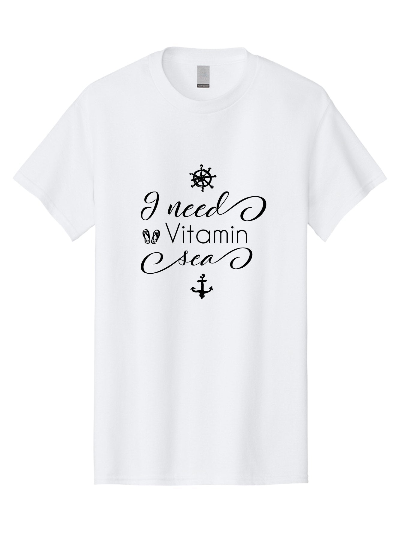 I-Need-Vitamin-Sea Men'S Graphic Tee, 100% Cotton, Comfortable Casual Summer Wear, Machine Washable, Nautical Theme, Ocean Inspiration, Beachy Vibes, Inspirational Quote, Sailing Symbols, Flip Flops, Anchor, Ship'S Wheel Aac872