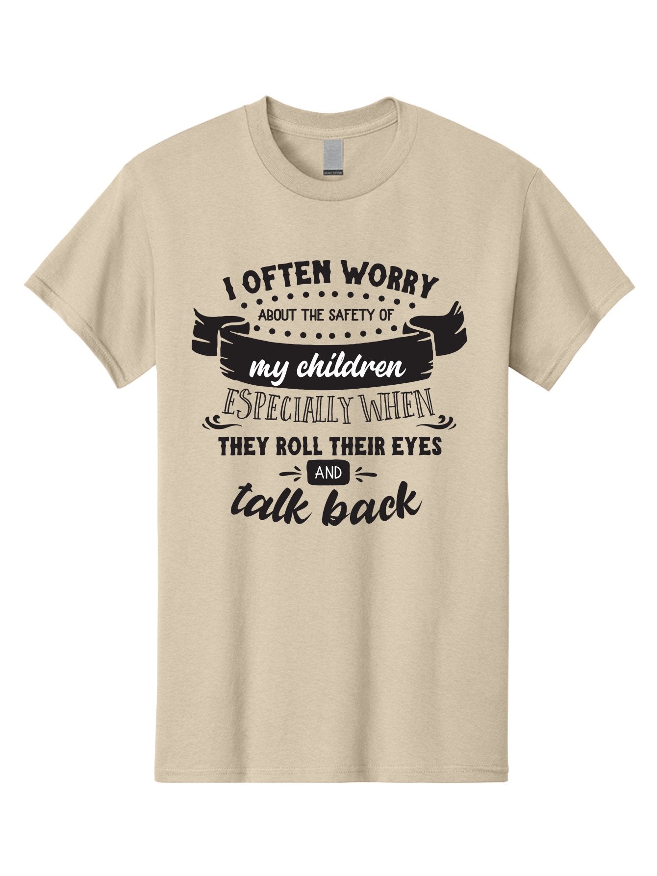 I-Often-Worry-About-The-Safety-Of-My-Children Men'S Graphic Tee, 100% Cotton, Comfortable Casual Summer Wear, Machine Washable, Funny Parenting Quote, Humorous Saying, Kids Backtalk, Sarcastic Humor, Ironic Expression, Playful Design, Aac873 13