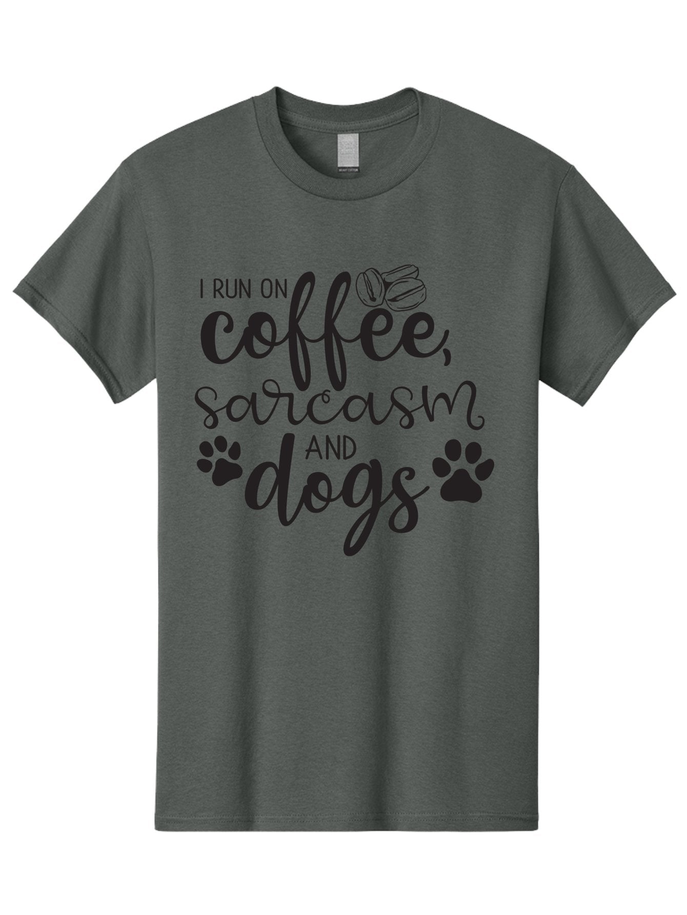 I-Run-On-Coffee-Sarcasm-And-Dogs Men'S Graphic Tee, 100% Cotton, Comfortable Casual Summer Wear, Machine Washable, Funny Quote, Dog Lovers, Coffee Lovers, Sarcastic Humor, Motivational Quotes, Dog Paw Prints, Coffee Beans Aac876 14