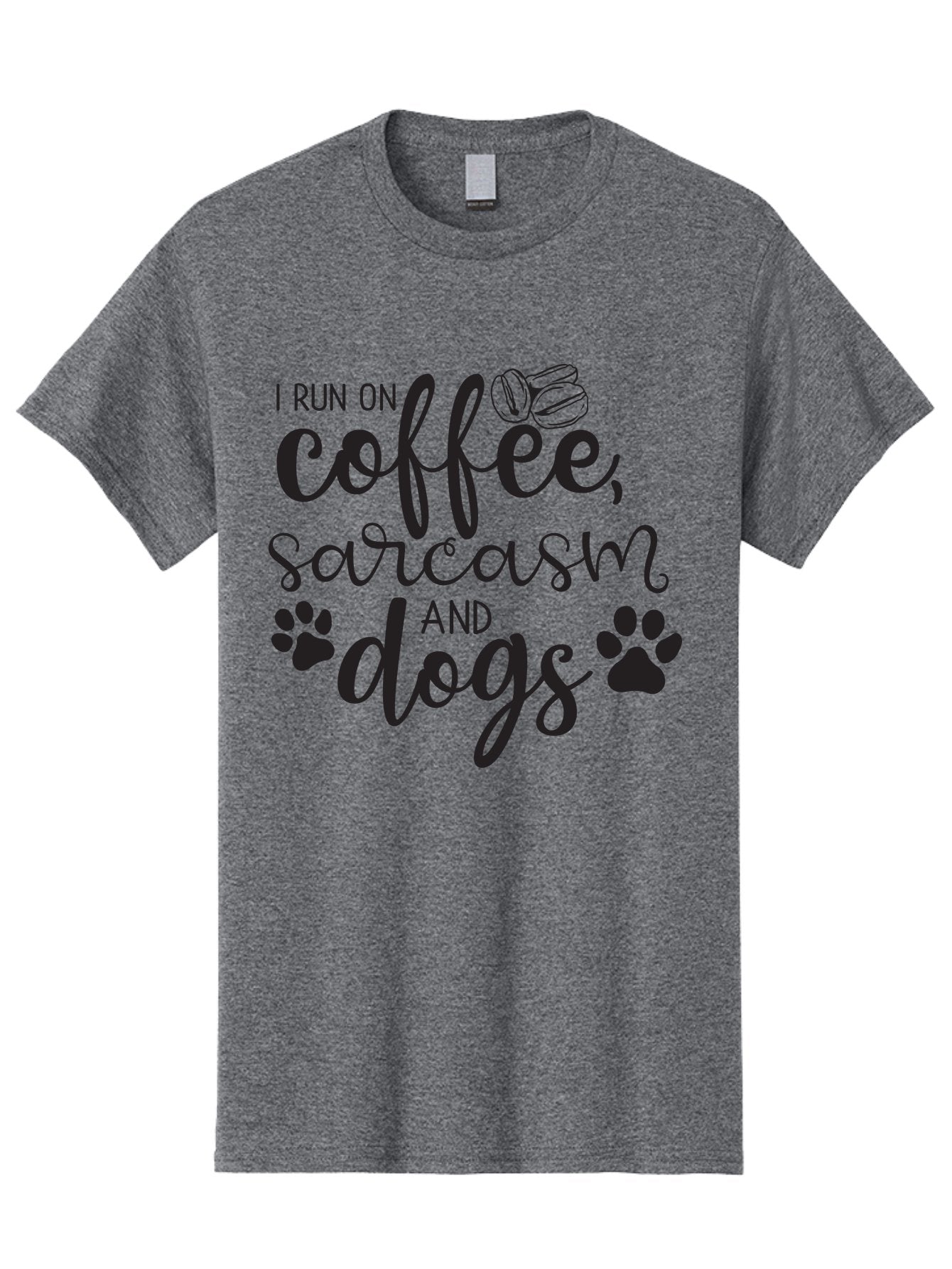 I-Run-On-Coffee-Sarcasm-And-Dogs Men'S Graphic Tee, 100% Cotton, Comfortable Casual Summer Wear, Machine Washable, Funny Quote, Dog Lovers, Coffee Lovers, Sarcastic Humor, Motivational Quotes, Dog Paw Prints, Coffee Beans Aac876 5