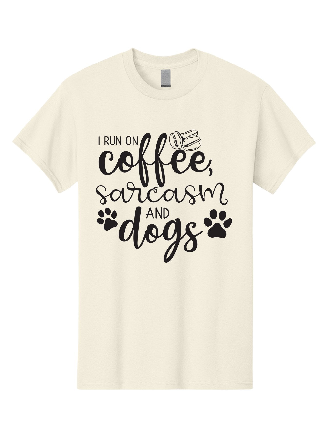 I-Run-On-Coffee-Sarcasm-And-Dogs Men'S Graphic Tee, 100% Cotton, Comfortable Casual Summer Wear, Machine Washable, Funny Quote, Dog Lovers, Coffee Lovers, Sarcastic Humor, Motivational Quotes, Dog Paw Prints, Coffee Beans Aac876 15