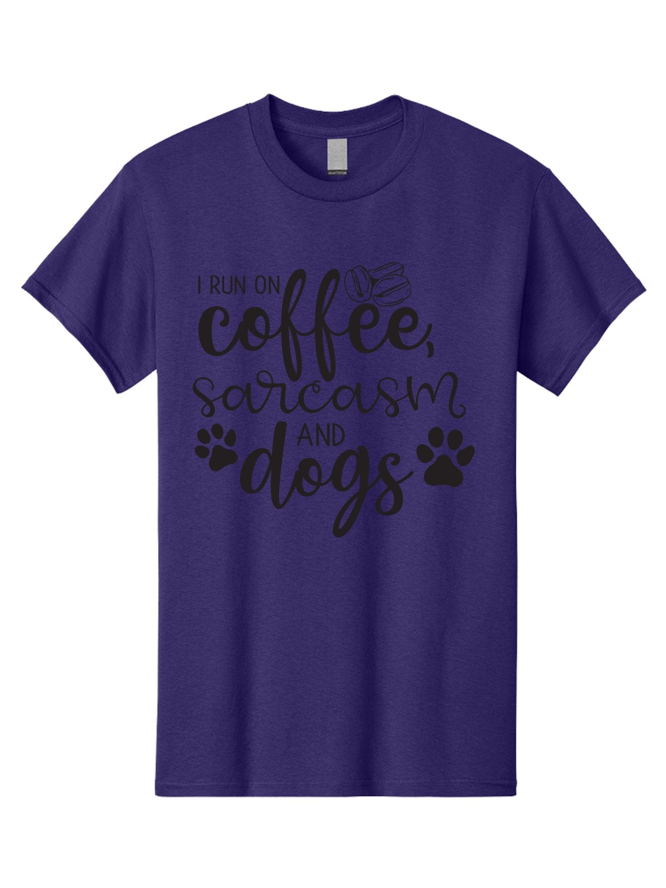 I-Run-On-Coffee-Sarcasm-And-Dogs Men'S Graphic Tee, 100% Cotton, Comfortable Casual Summer Wear, Machine Washable, Funny Quote, Dog Lovers, Coffee Lovers, Sarcastic Humor, Motivational Quotes, Dog Paw Prints, Coffee Beans Aac876 9