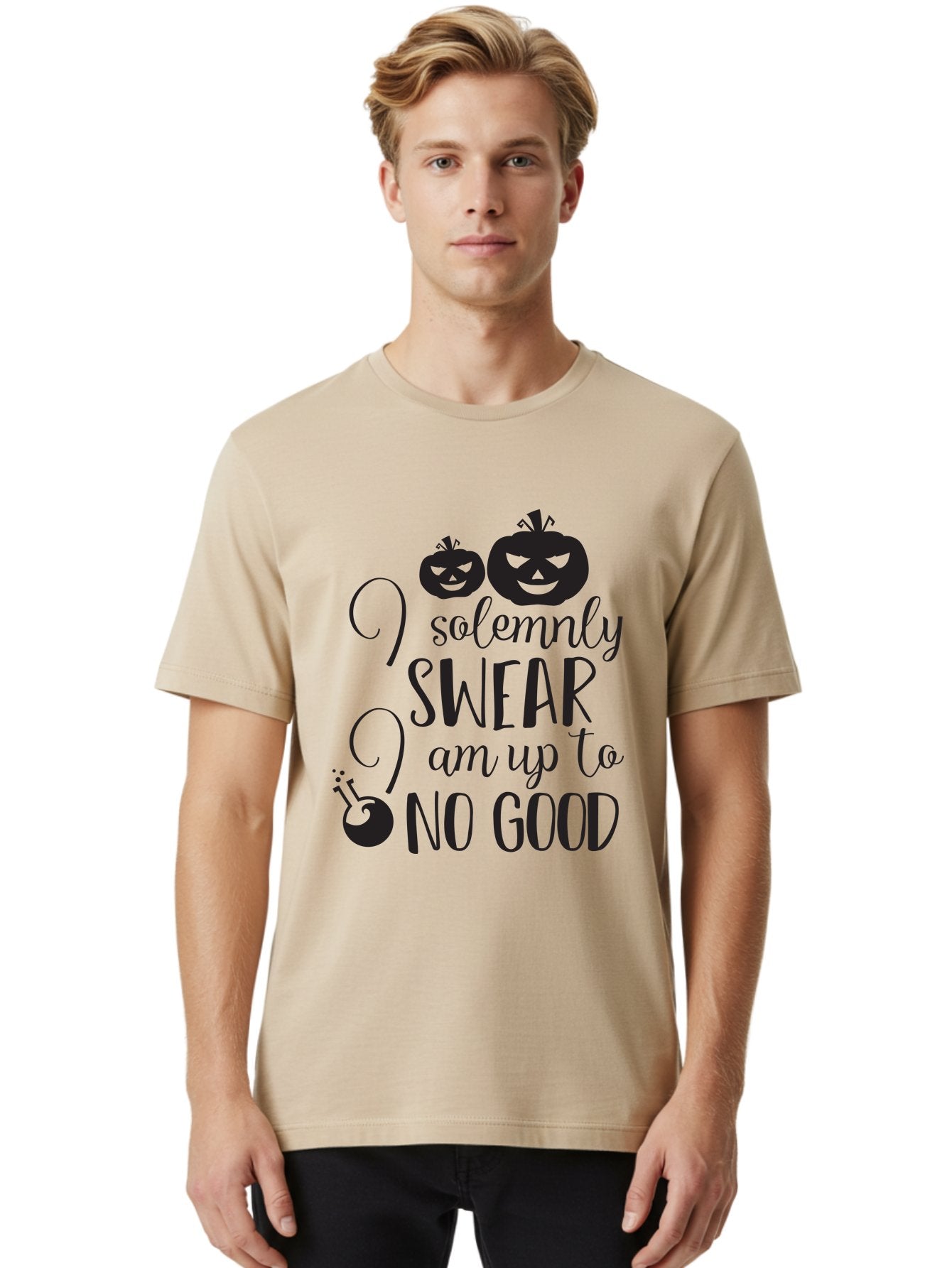 I-Solemnly-Swear Men'S Graphic Tee, 100% Cotton, Comfortable Casual Summer Wear, Machine Washable, Harry Potter Quote, Spooky Pumpkins, Halloween Theme, Bold Typography, Quirky Design, Magical Atmosphere, Halloween Decorations, Funny Quote Aac877 19