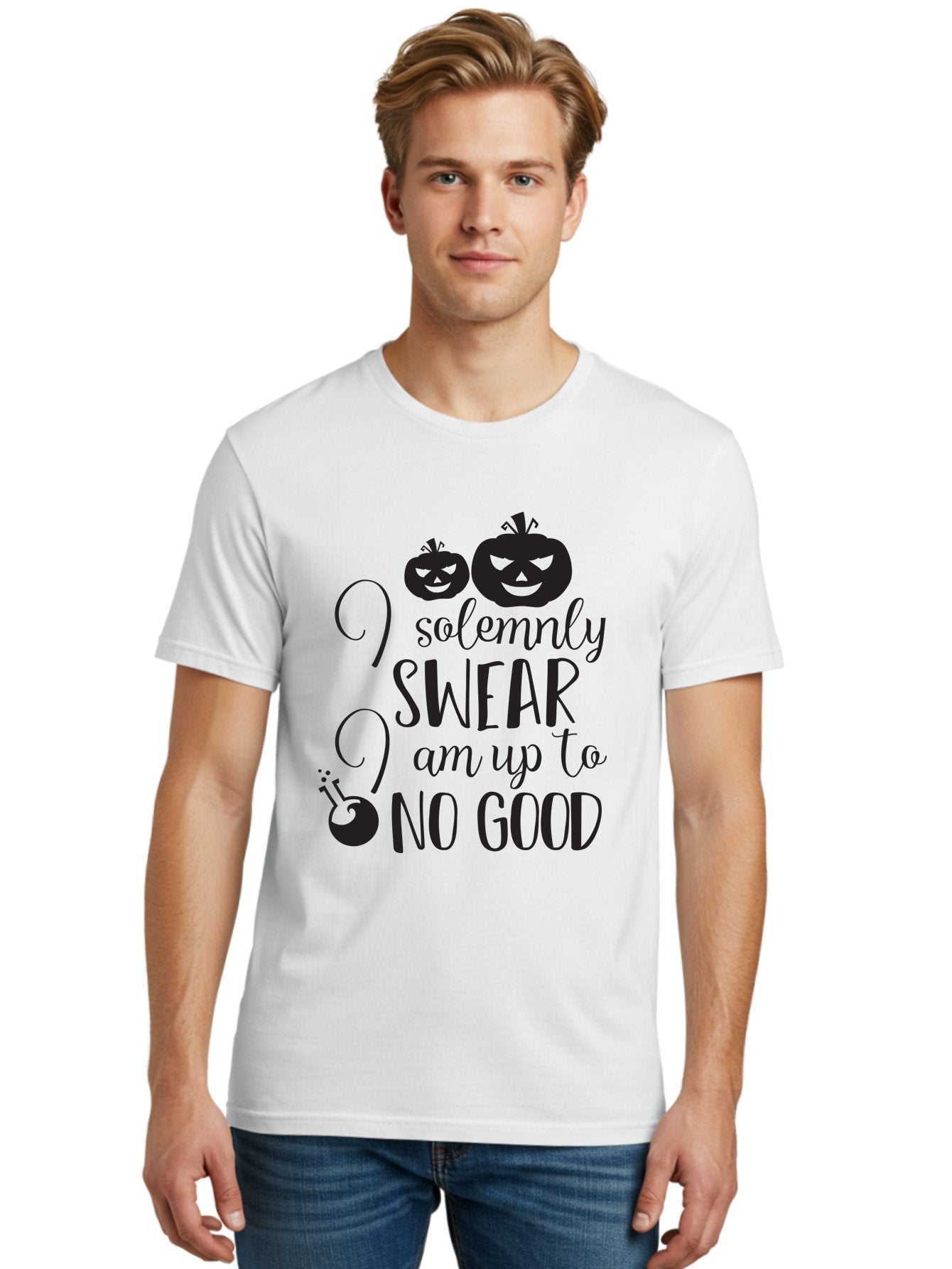 I-Solemnly-Swear Men'S Graphic Tee, 100% Cotton, Comfortable Casual Summer Wear, Machine Washable, Harry Potter Quote, Spooky Pumpkins, Halloween Theme, Bold Typography, Quirky Design, Magical Atmosphere, Halloween Decorations, Funny Quote Aac877 24