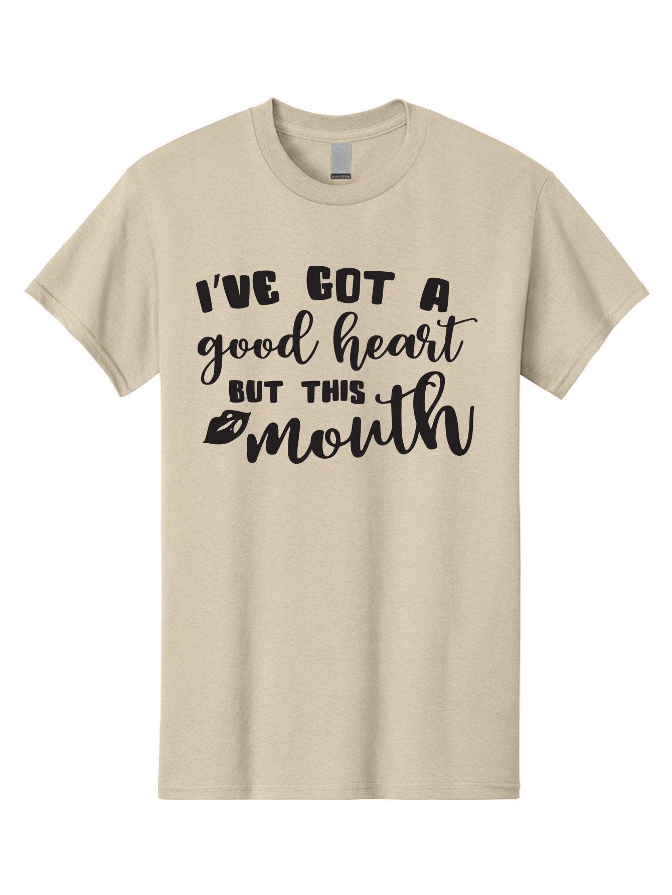 I-Ve-Got-A-Good-Heart-But-This-Mouth Men'S Graphic Tee, 100% Cotton, Comfortable Casual Summer Wear, Machine Washable, Sassy Quote, Good Heart, Lip Prints, Sassy Mouth, Funny Saying, Attitude Quote, Witty Phrase, Sarcastic Humor Aac880