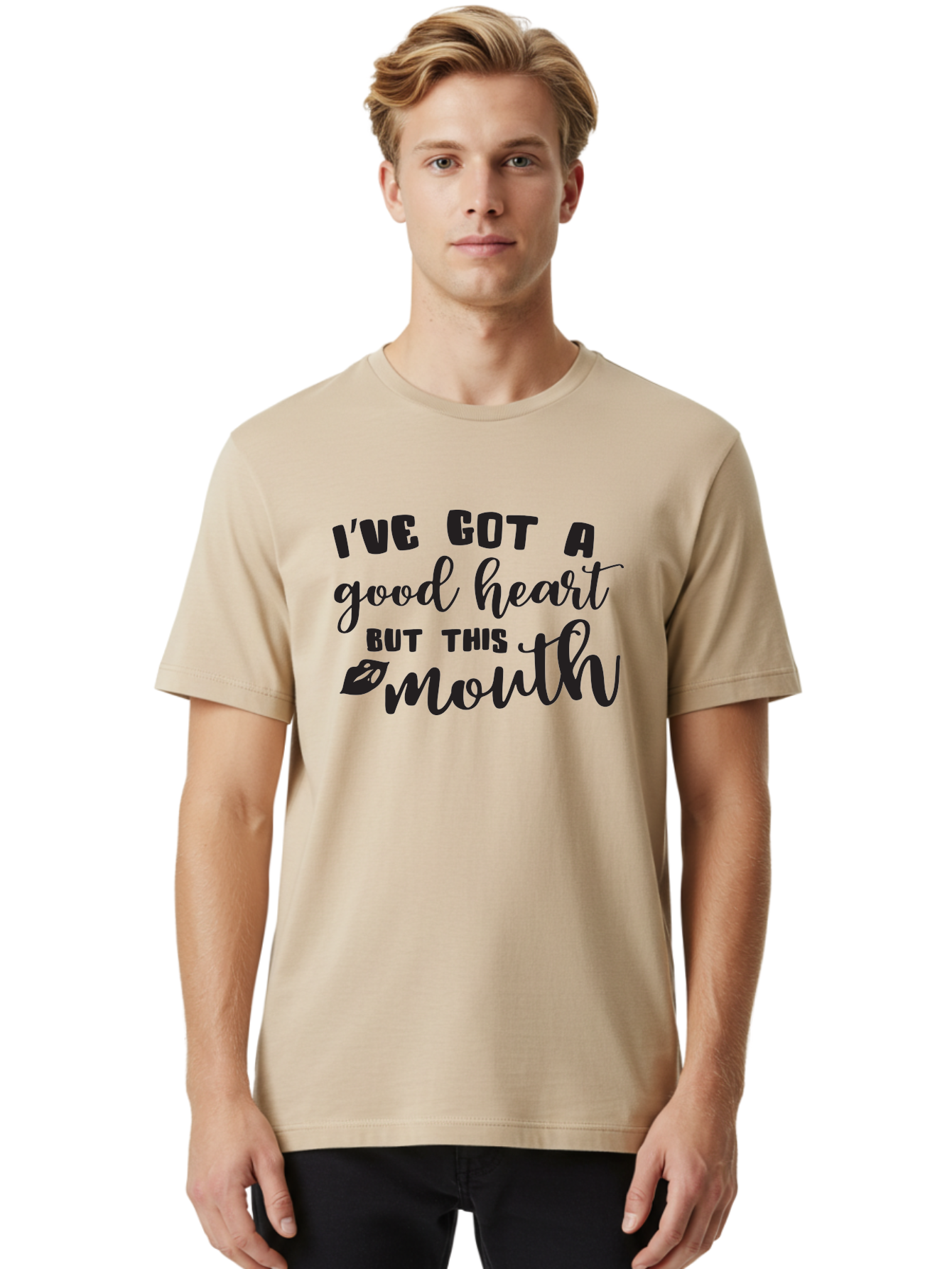 I-Ve-Got-A-Good-Heart-But-This-Mouth Men'S Graphic Tee, 100% Cotton, Comfortable Casual Summer Wear, Machine Washable, Sassy Quote, Good Heart, Lip Prints, Sassy Mouth, Funny Saying, Attitude Quote, Witty Phrase, Sarcastic Humor Aac880 22