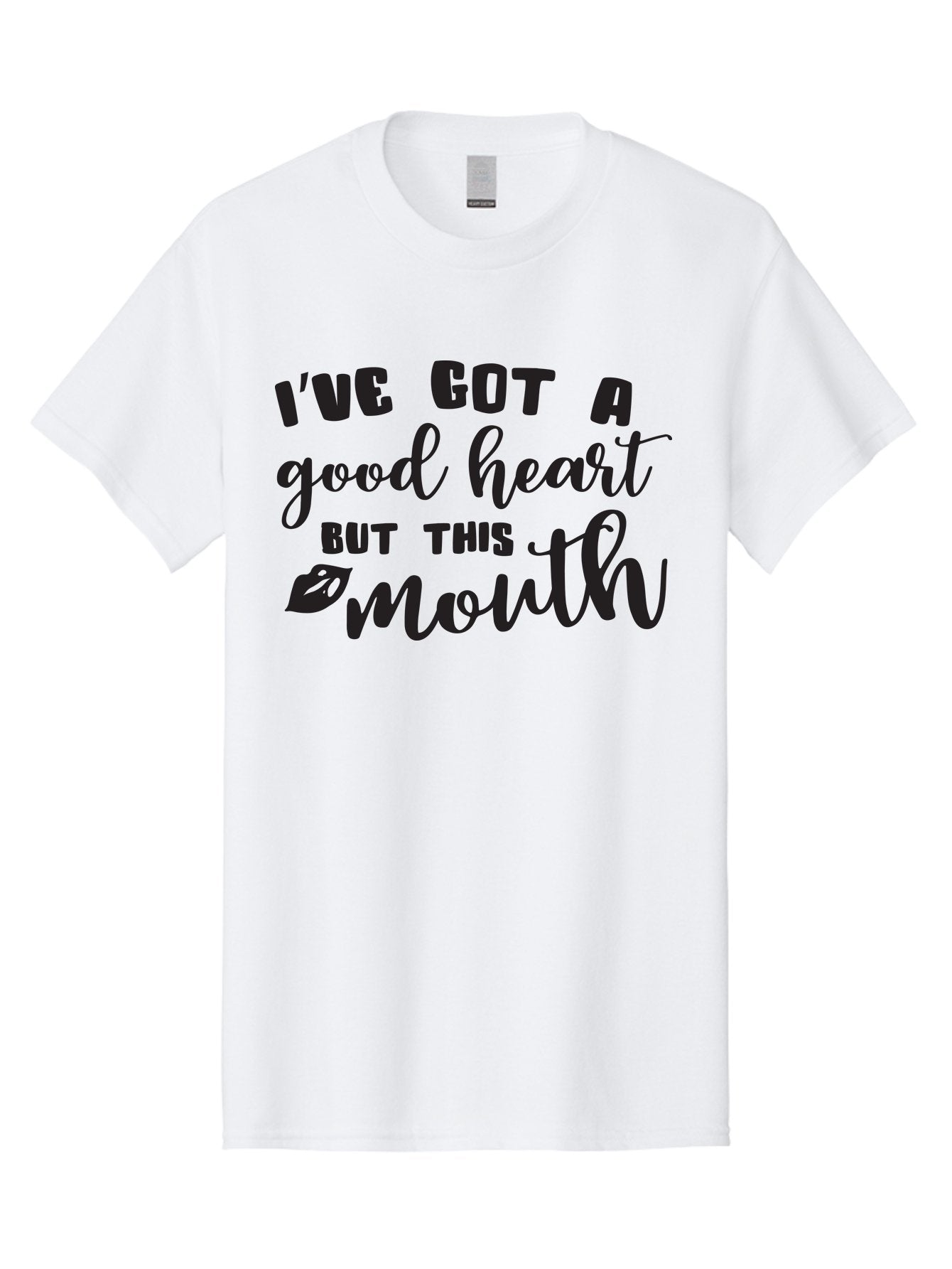 I-Ve-Got-A-Good-Heart-But-This-Mouth Men'S Graphic Tee, 100% Cotton, Comfortable Casual Summer Wear, Machine Washable, Sassy Quote, Good Heart, Lip Prints, Sassy Mouth, Funny Saying, Attitude Quote, Witty Phrase, Sarcastic Humor Aac880