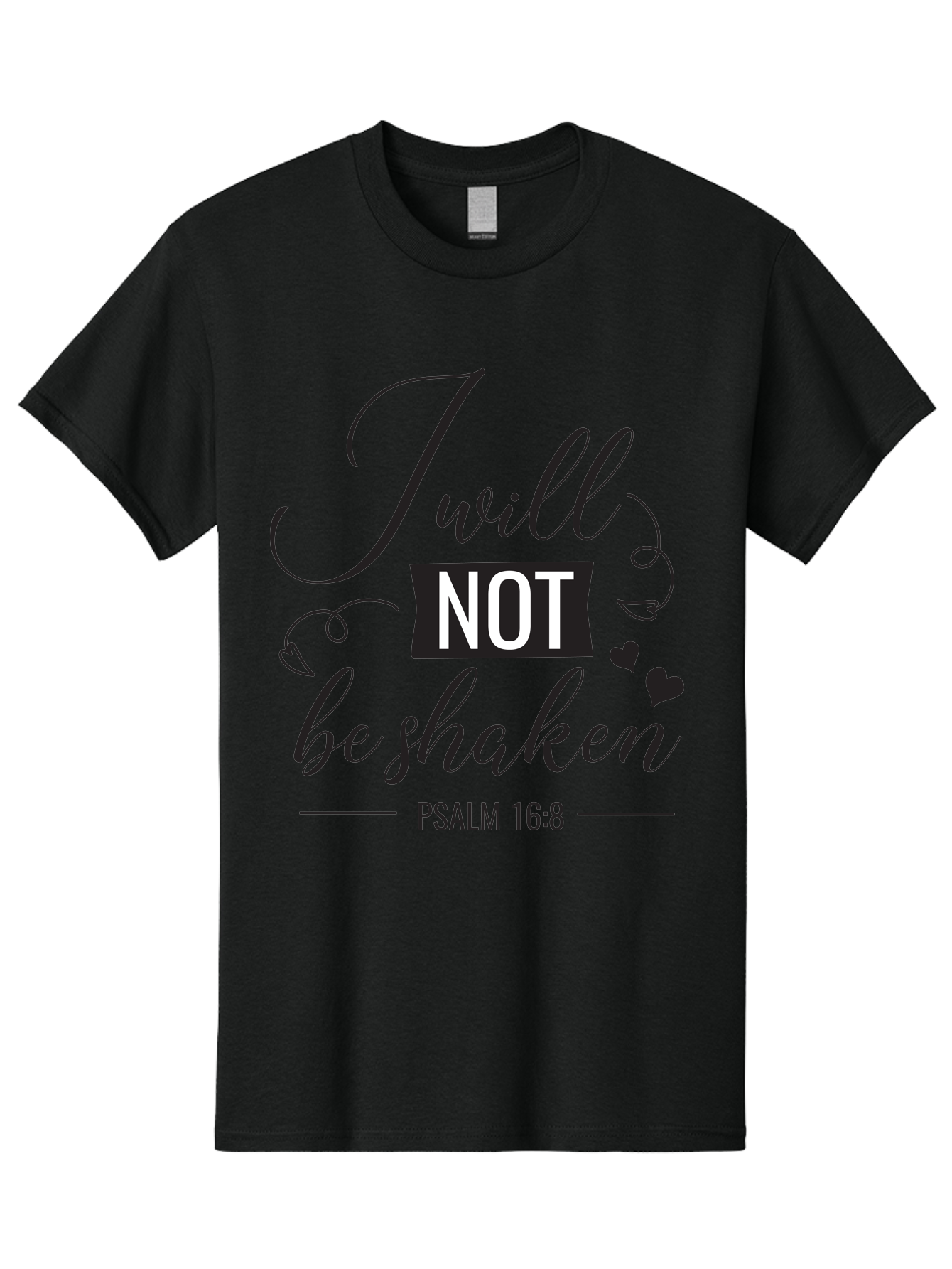 I-Will-Not-Be-Shaken Men'S Graphic Tee, 100% Cotton, Comfortable Casual Summer Wear, Machine Washable, Inspirational Quote, Psalm 16:8, Motivational Phrase, Not Be Shaken, Faith-Based Message, Scripture Quote, Heart Symbols, Typography Design, Aac888 25
