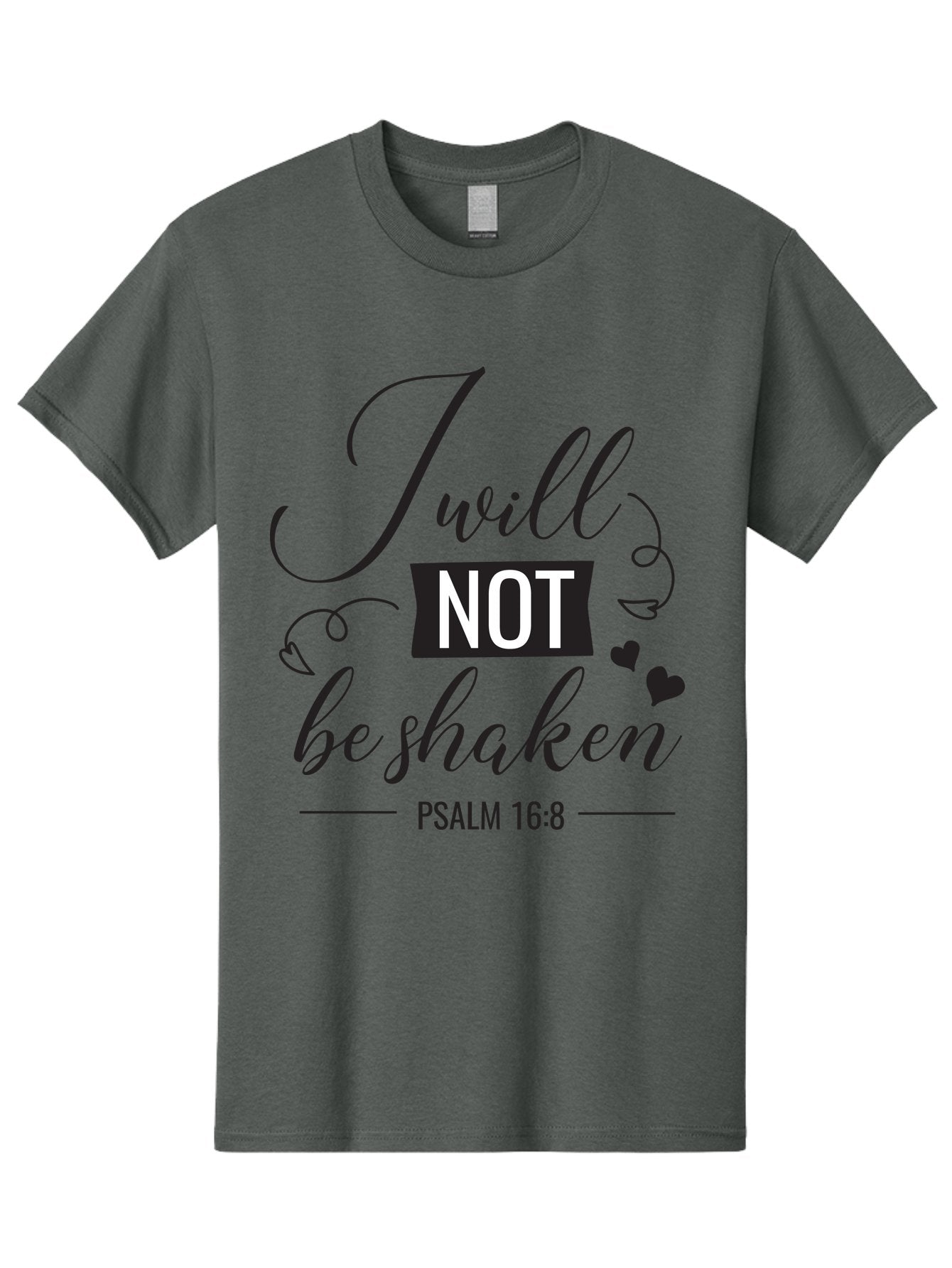 I-Will-Not-Be-Shaken Men'S Graphic Tee, 100% Cotton, Comfortable Casual Summer Wear, Machine Washable, Inspirational Quote, Psalm 16:8, Motivational Phrase, Not Be Shaken, Faith-Based Message, Scripture Quote, Heart Symbols, Typography Design, Aac888 12