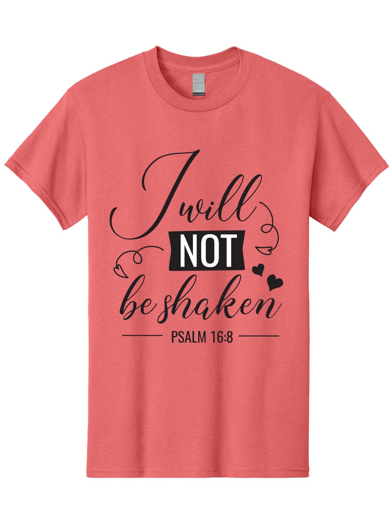 I-Will-Not-Be-Shaken Men'S Graphic Tee, 100% Cotton, Comfortable Casual Summer Wear, Machine Washable, Inspirational Quote, Psalm 16:8, Motivational Phrase, Not Be Shaken, Faith-Based Message, Scripture Quote, Heart Symbols, Typography Design, Aac888 11