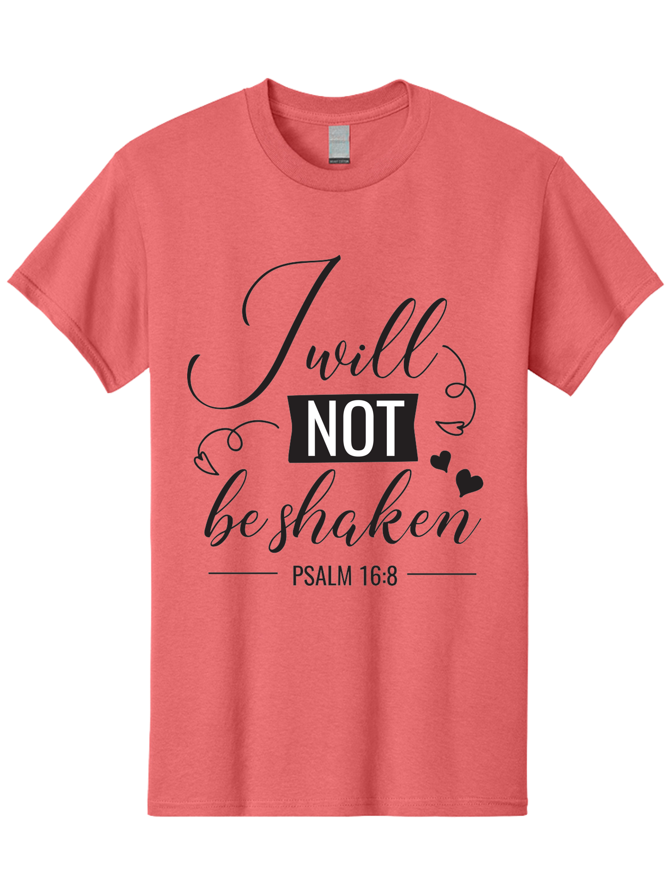 I-Will-Not-Be-Shaken Men'S Graphic Tee, 100% Cotton, Comfortable Casual Summer Wear, Machine Washable, Inspirational Quote, Psalm 16:8, Motivational Phrase, Not Be Shaken, Faith-Based Message, Scripture Quote, Heart Symbols, Typography Design, Aac888 7