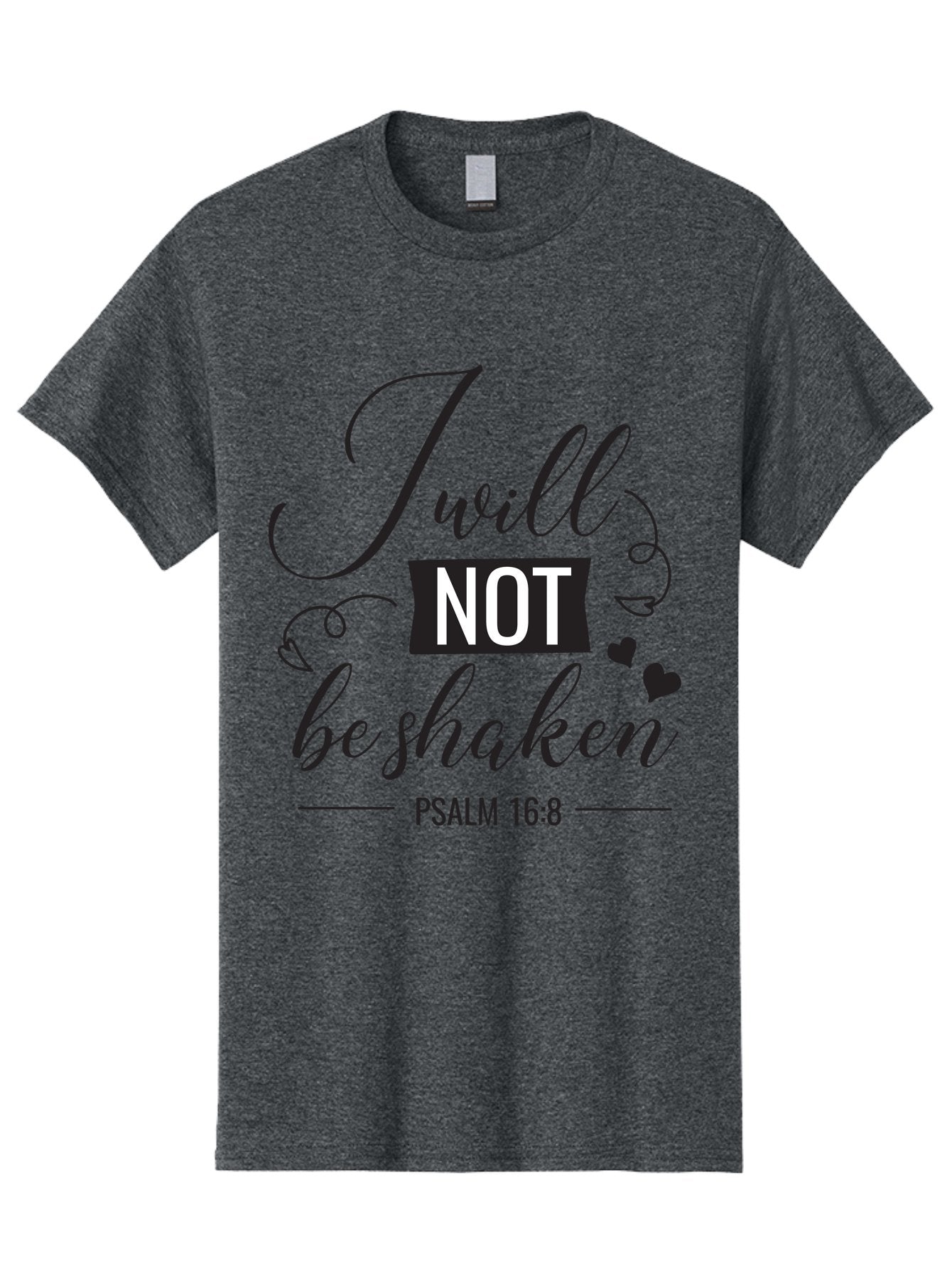 I-Will-Not-Be-Shaken Men'S Graphic Tee, 100% Cotton, Comfortable Casual Summer Wear, Machine Washable, Inspirational Quote, Psalm 16:8, Motivational Phrase, Not Be Shaken, Faith-Based Message, Scripture Quote, Heart Symbols, Typography Design, Aac888 8