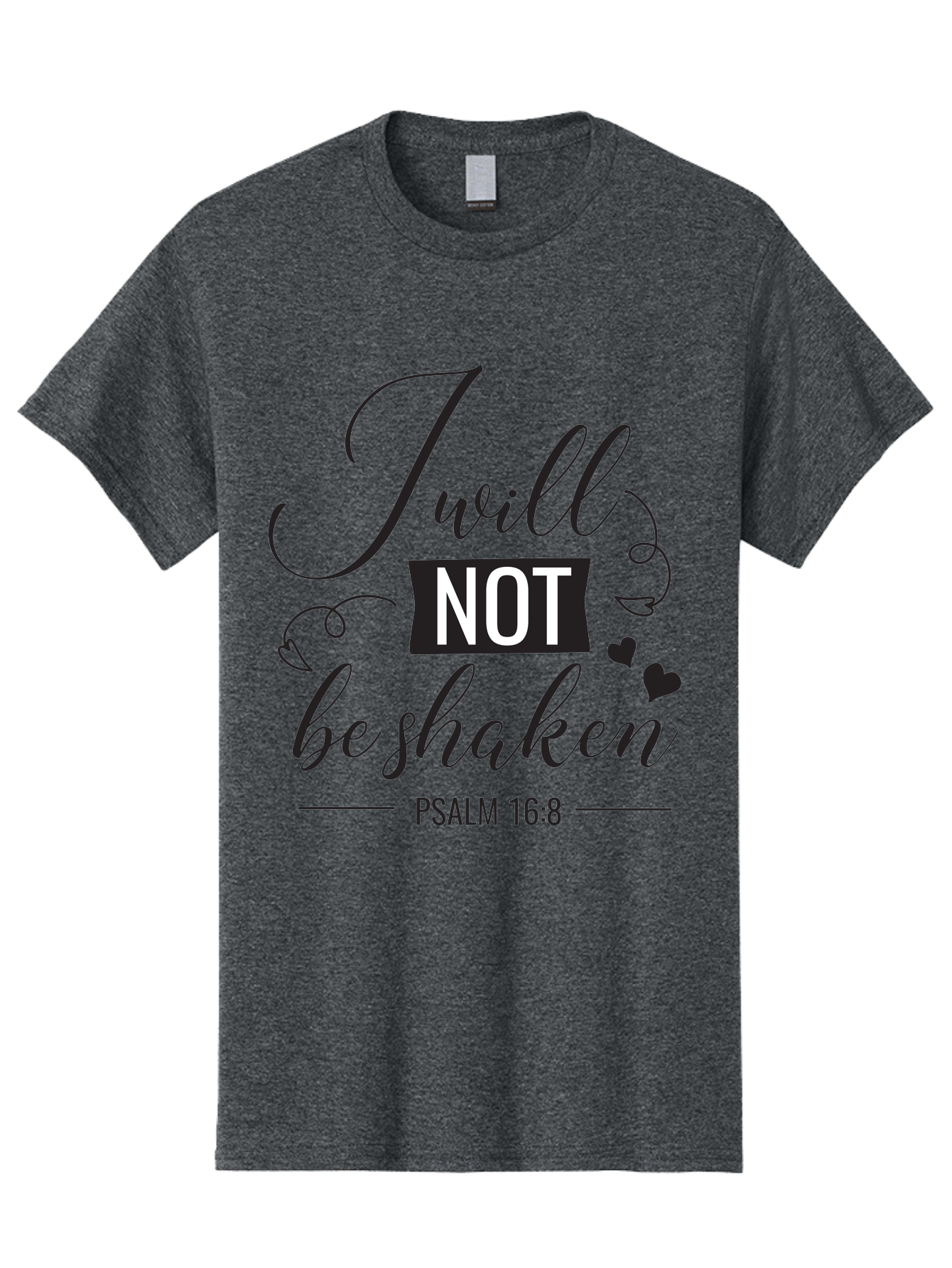 I-Will-Not-Be-Shaken Men'S Graphic Tee, 100% Cotton, Comfortable Casual Summer Wear, Machine Washable, Inspirational Quote, Psalm 16:8, Motivational Phrase, Not Be Shaken, Faith-Based Message, Scripture Quote, Heart Symbols, Typography Design, Aac888 11