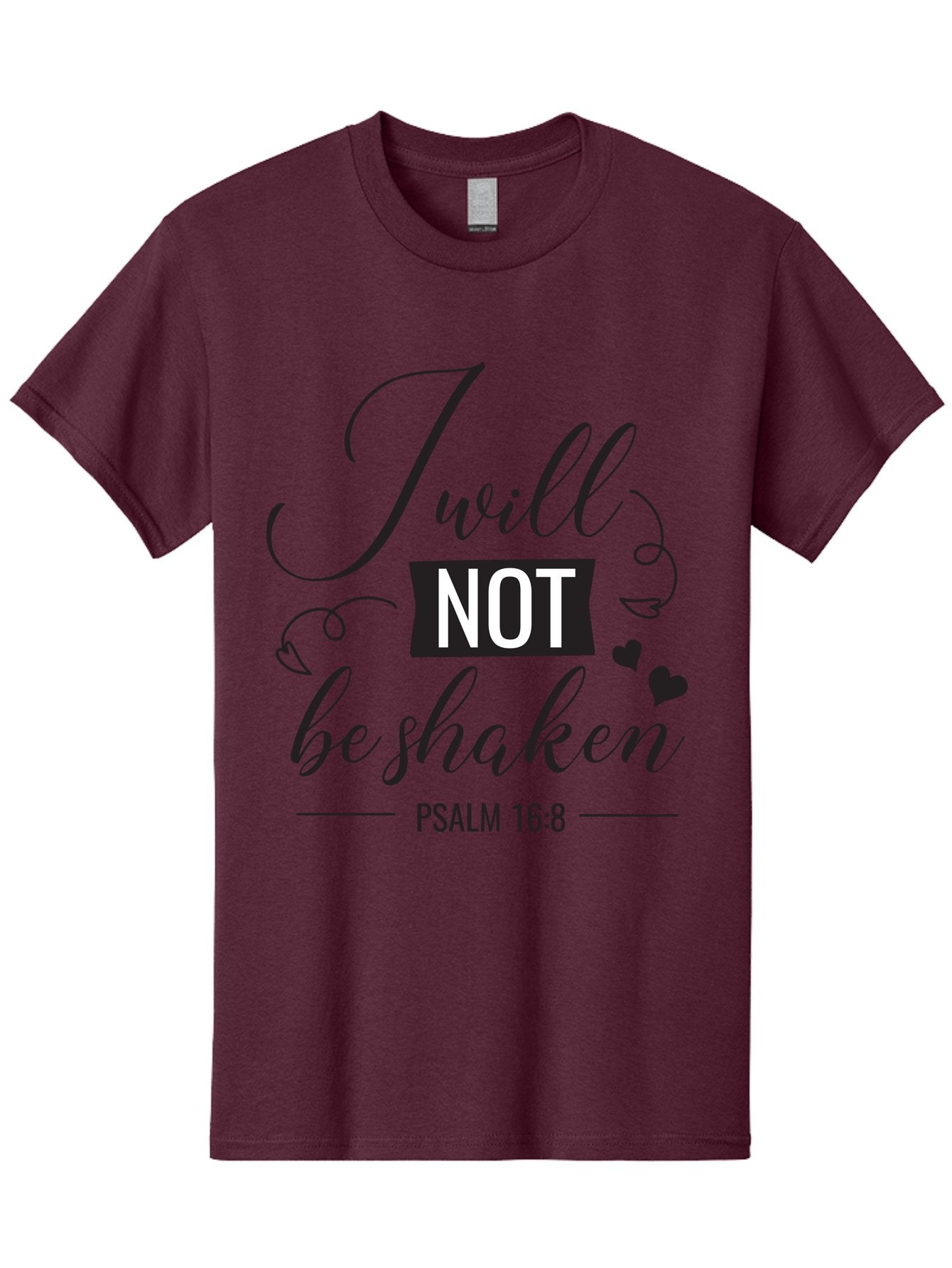 I-Will-Not-Be-Shaken Men'S Graphic Tee, 100% Cotton, Comfortable Casual Summer Wear, Machine Washable, Inspirational Quote, Psalm 16:8, Motivational Phrase, Not Be Shaken, Faith-Based Message, Scripture Quote, Heart Symbols, Typography Design, Aac888 13