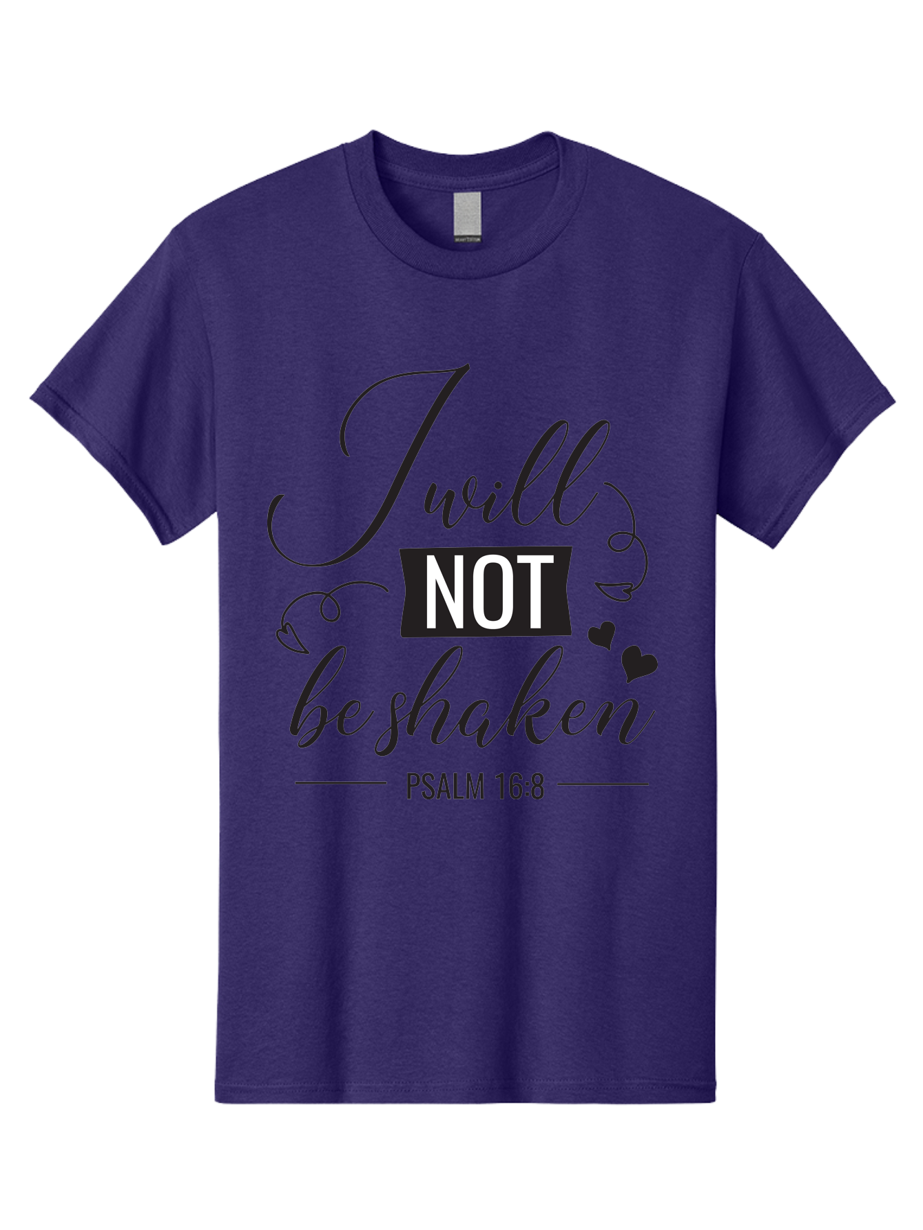 I-Will-Not-Be-Shaken Men'S Graphic Tee, 100% Cotton, Comfortable Casual Summer Wear, Machine Washable, Inspirational Quote, Psalm 16:8, Motivational Phrase, Not Be Shaken, Faith-Based Message, Scripture Quote, Heart Symbols, Typography Design, Aac888 3