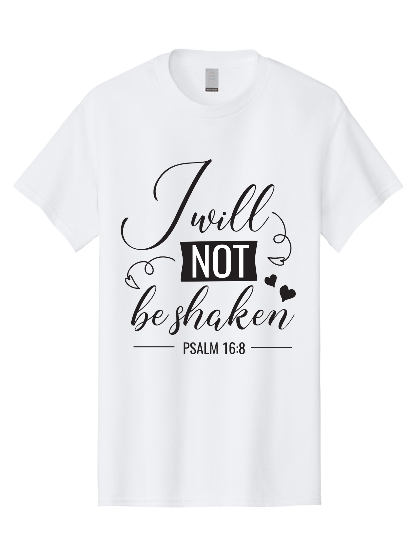 I-Will-Not-Be-Shaken Men'S Graphic Tee, 100% Cotton, Comfortable Casual Summer Wear, Machine Washable, Inspirational Quote, Psalm 16:8, Motivational Phrase, Not Be Shaken, Faith-Based Message, Scripture Quote, Heart Symbols, Typography Design, Aac888 27