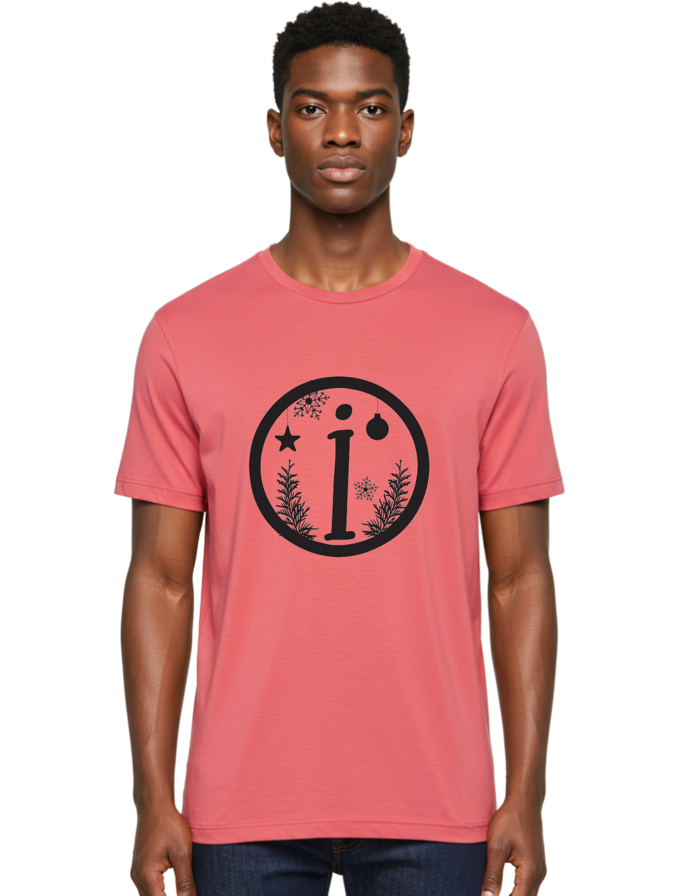 I Men'S Graphic Tee, 100% Cotton, Comfortable Casual Summer Wear, Machine Washable, Lowercase I, Christmas Ornaments, Snowflakes, Festive Decorations, Holiday Theme, Winter Scene, Star Decoration, Sprigs Of Evergreen Aac889 6