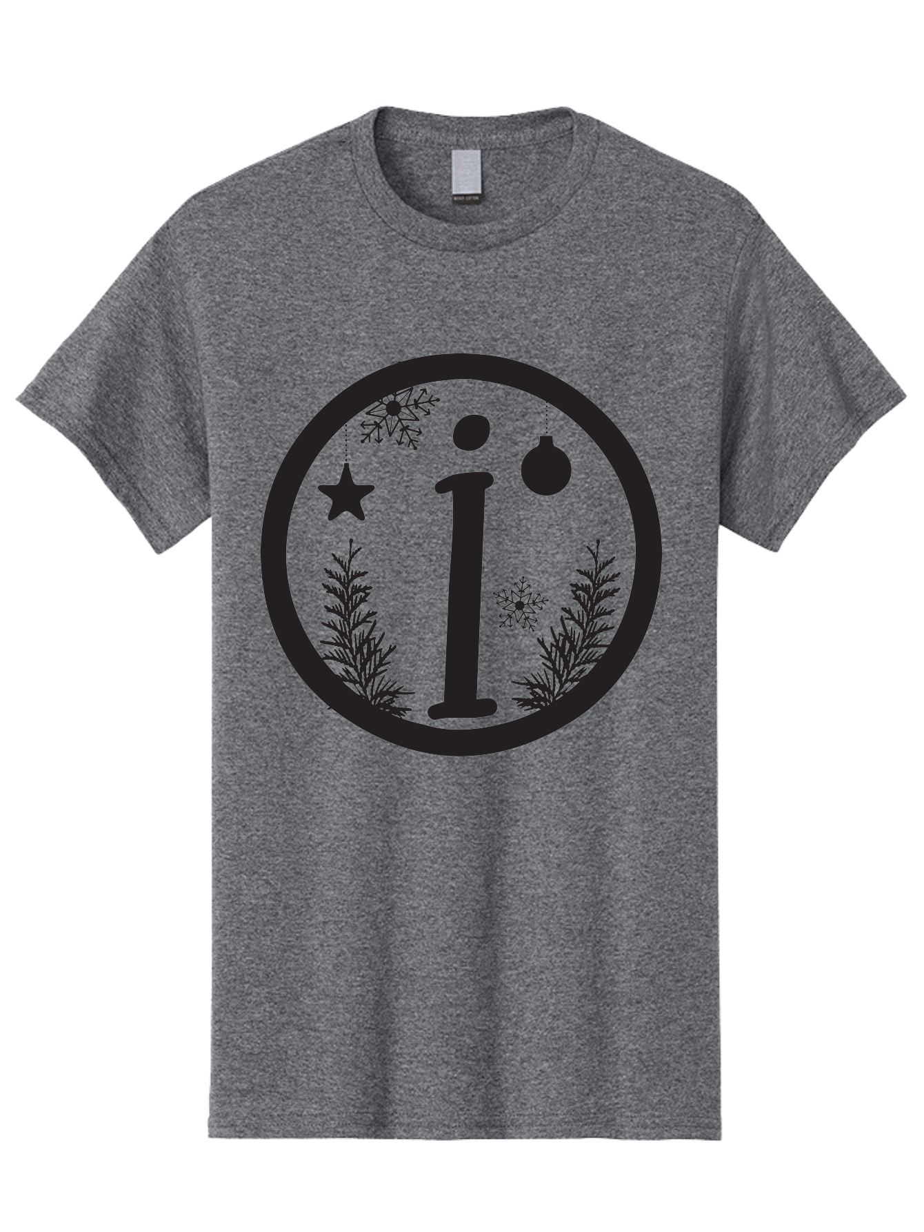 I Men'S Graphic Tee, 100% Cotton, Comfortable Casual Summer Wear, Machine Washable, Lowercase I, Christmas Ornaments, Snowflakes, Festive Decorations, Holiday Theme, Winter Scene, Star Decoration, Sprigs Of Evergreen Aac889