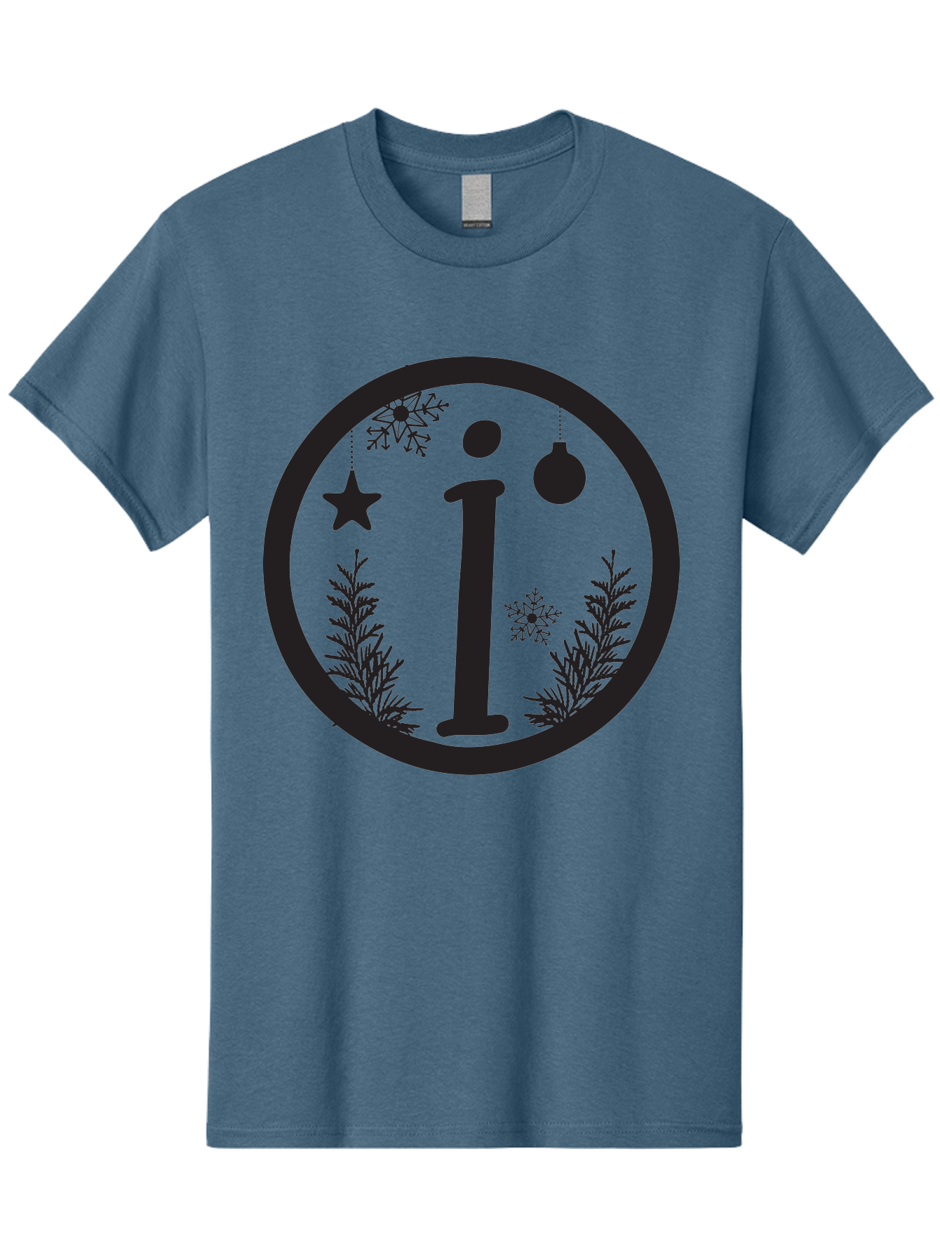I Men'S Graphic Tee, 100% Cotton, Comfortable Casual Summer Wear, Machine Washable, Lowercase I, Christmas Ornaments, Snowflakes, Festive Decorations, Holiday Theme, Winter Scene, Star Decoration, Sprigs Of Evergreen Aac889 25