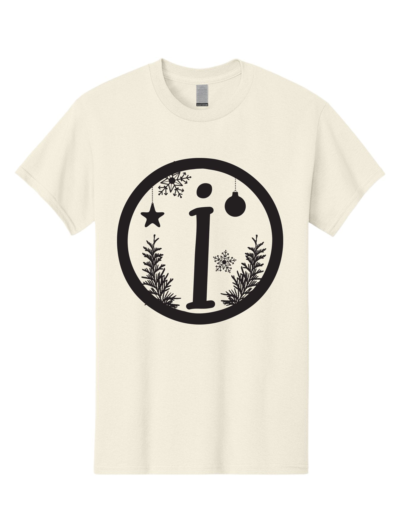 I Men'S Graphic Tee, 100% Cotton, Comfortable Casual Summer Wear, Machine Washable, Lowercase I, Christmas Ornaments, Snowflakes, Festive Decorations, Holiday Theme, Winter Scene, Star Decoration, Sprigs Of Evergreen Aac889 4