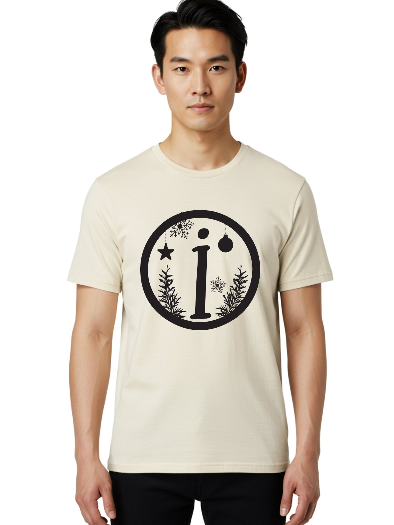 I Men'S Graphic Tee, 100% Cotton, Comfortable Casual Summer Wear, Machine Washable, Lowercase I, Christmas Ornaments, Snowflakes, Festive Decorations, Holiday Theme, Winter Scene, Star Decoration, Sprigs Of Evergreen Aac889 24