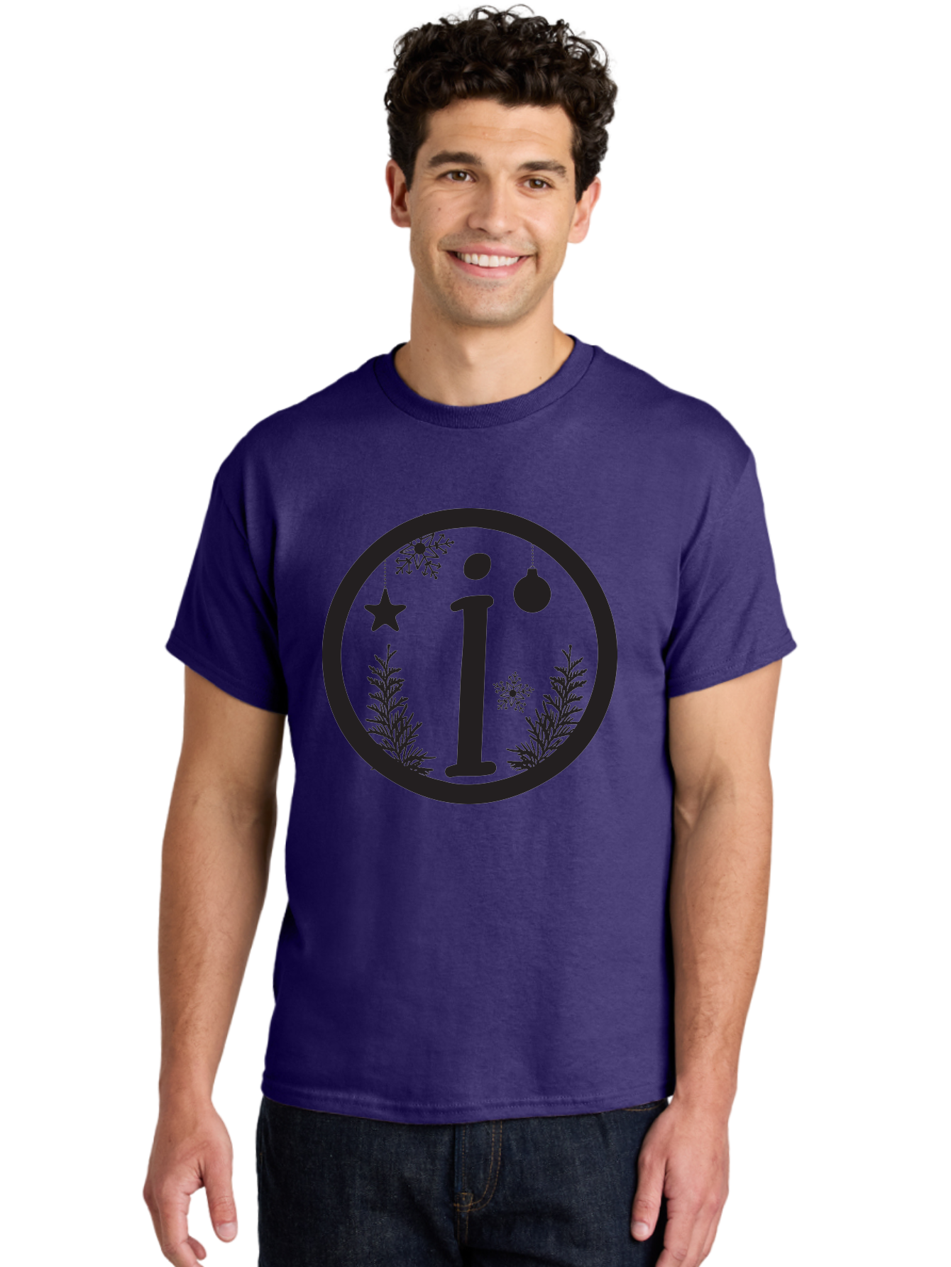 I Men'S Graphic Tee, 100% Cotton, Comfortable Casual Summer Wear, Machine Washable, Lowercase I, Christmas Ornaments, Snowflakes, Festive Decorations, Holiday Theme, Winter Scene, Star Decoration, Sprigs Of Evergreen Aac889 12