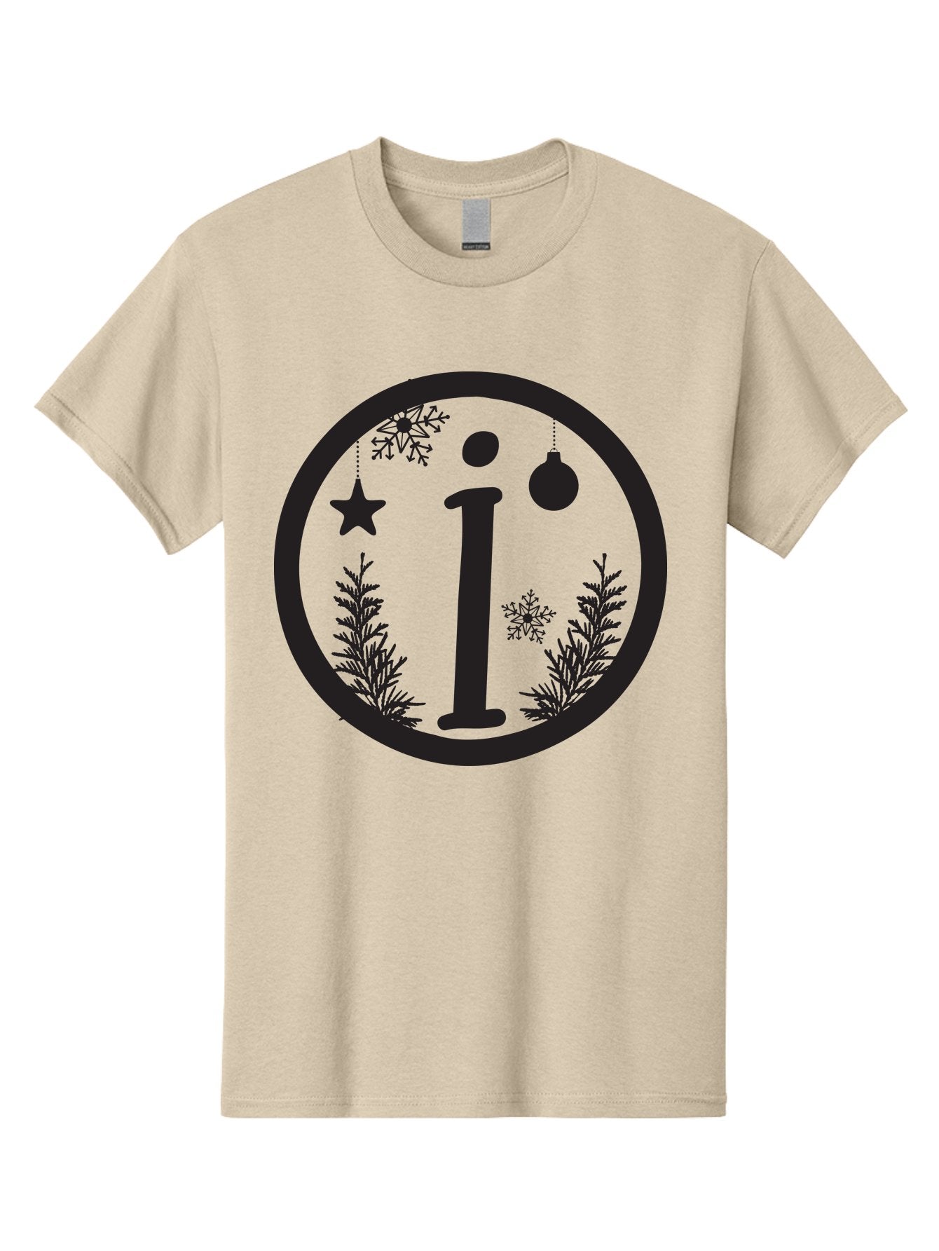 I Men'S Graphic Tee, 100% Cotton, Comfortable Casual Summer Wear, Machine Washable, Lowercase I, Christmas Ornaments, Snowflakes, Festive Decorations, Holiday Theme, Winter Scene, Star Decoration, Sprigs Of Evergreen Aac889 6