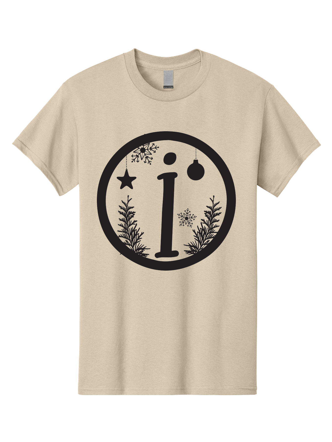 I Men'S Graphic Tee, 100% Cotton, Comfortable Casual Summer Wear, Machine Washable, Lowercase I, Christmas Ornaments, Snowflakes, Festive Decorations, Holiday Theme, Winter Scene, Star Decoration, Sprigs Of Evergreen Aac889 13