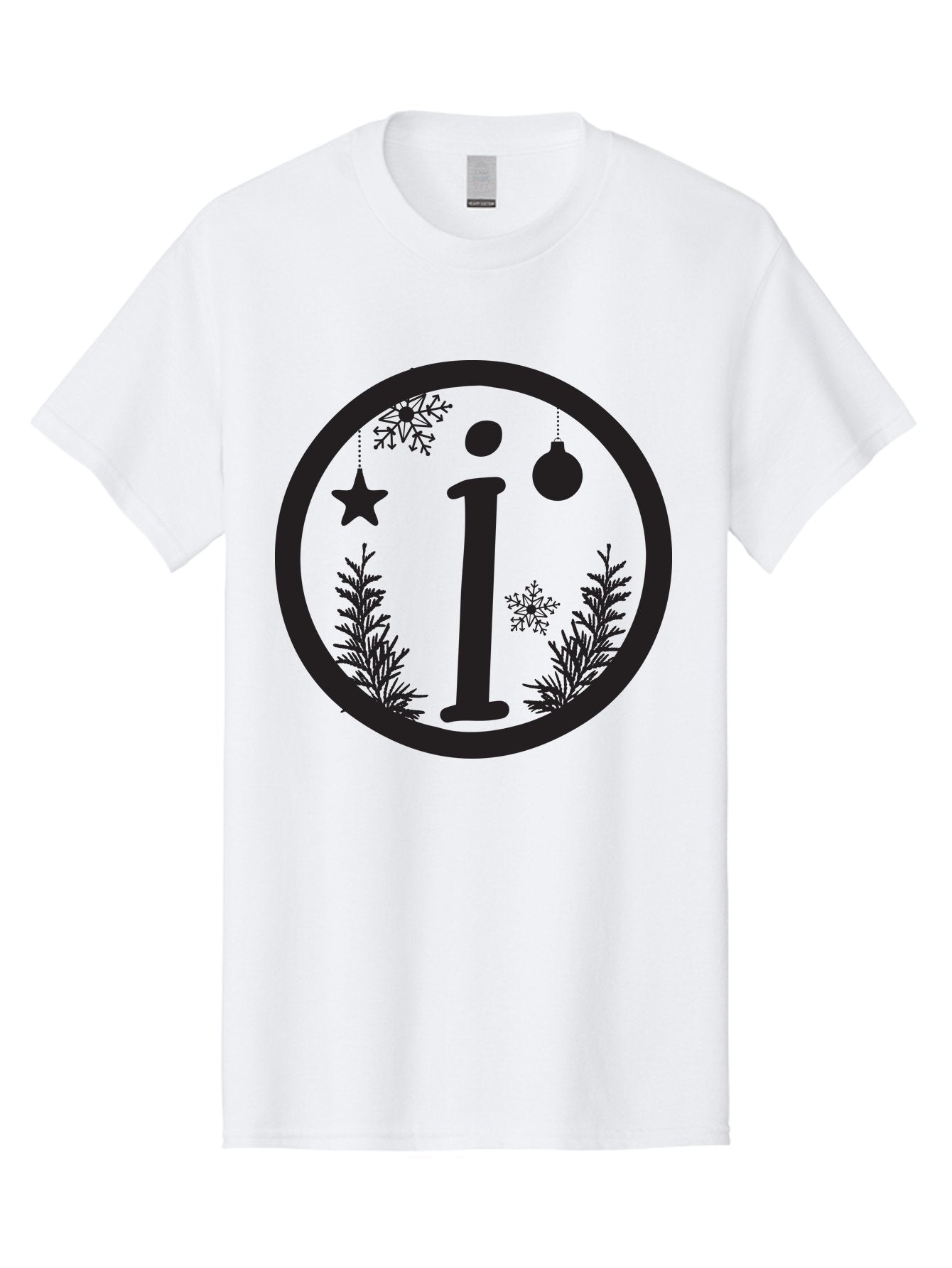 I Men'S Graphic Tee, 100% Cotton, Comfortable Casual Summer Wear, Machine Washable, Lowercase I, Christmas Ornaments, Snowflakes, Festive Decorations, Holiday Theme, Winter Scene, Star Decoration, Sprigs Of Evergreen Aac889 13