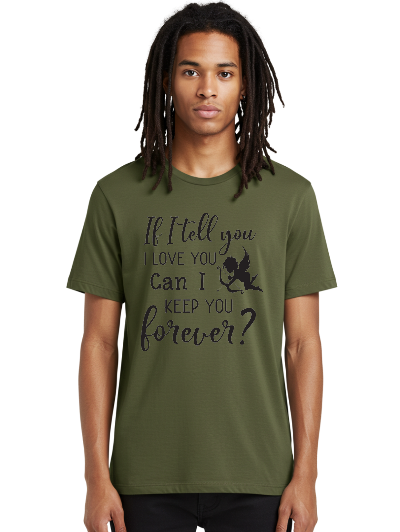 If-I-Tell-You-I-Love-You-Can-I-Keep-You-Forever Men'S Graphic Tee, 100% Cotton, Comfortable Casual Summer Wear, Machine Washable, Love Quote, Romantic Quote, Valentines Day Quote, Cupid Silhouette, Eternal Love, Love Forever, Quote About Love Aac891 12