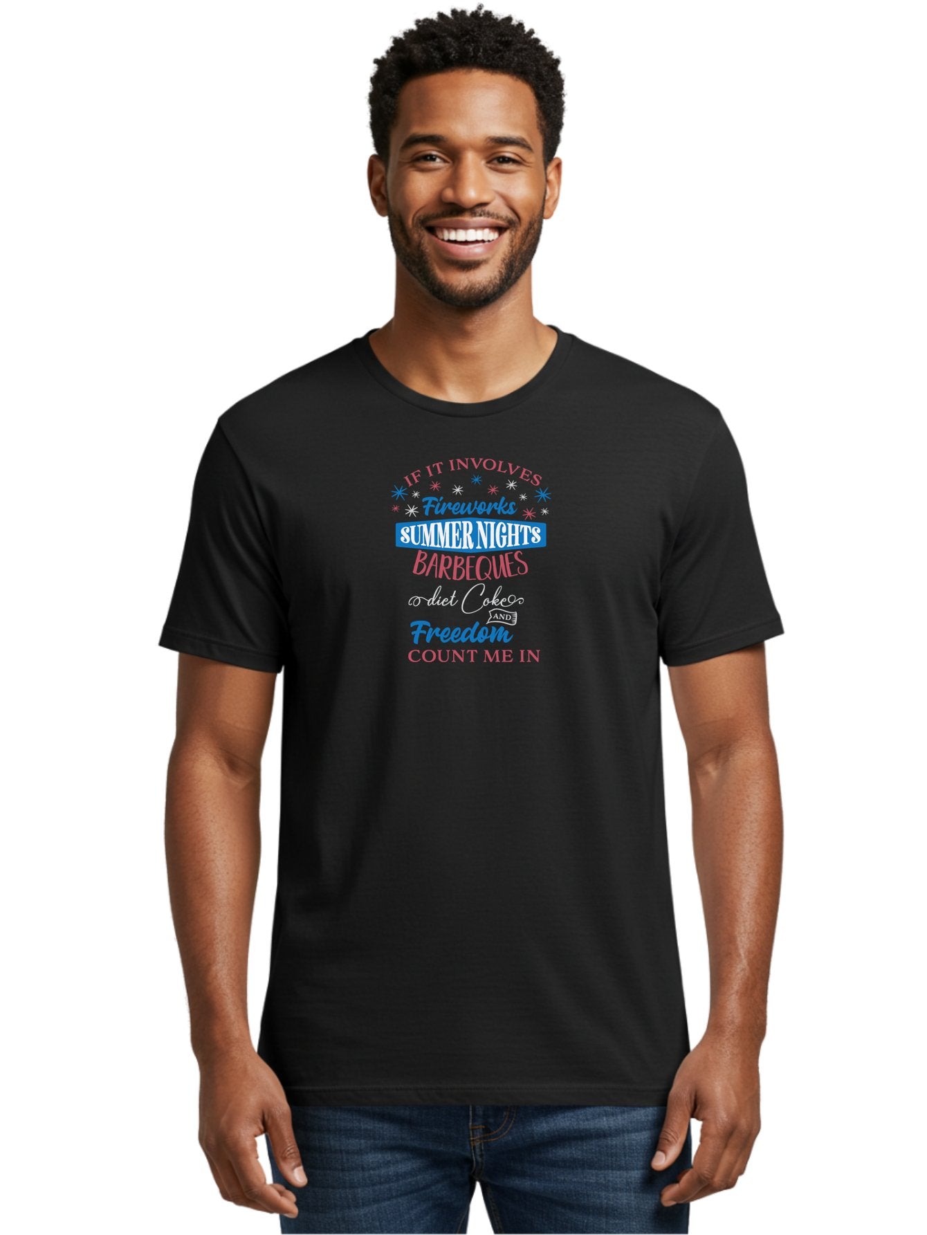 If-It-Involves Men'S Graphic Tee, 100% Cotton, Comfortable Casual Summer Wear, Machine Washable, Summer Vibes, Fireworks, Summer Nights, Barbecues, Diet Coke, Freedom, 4Th Of July, Independence Day, Patriotic Spirit Aac892 23