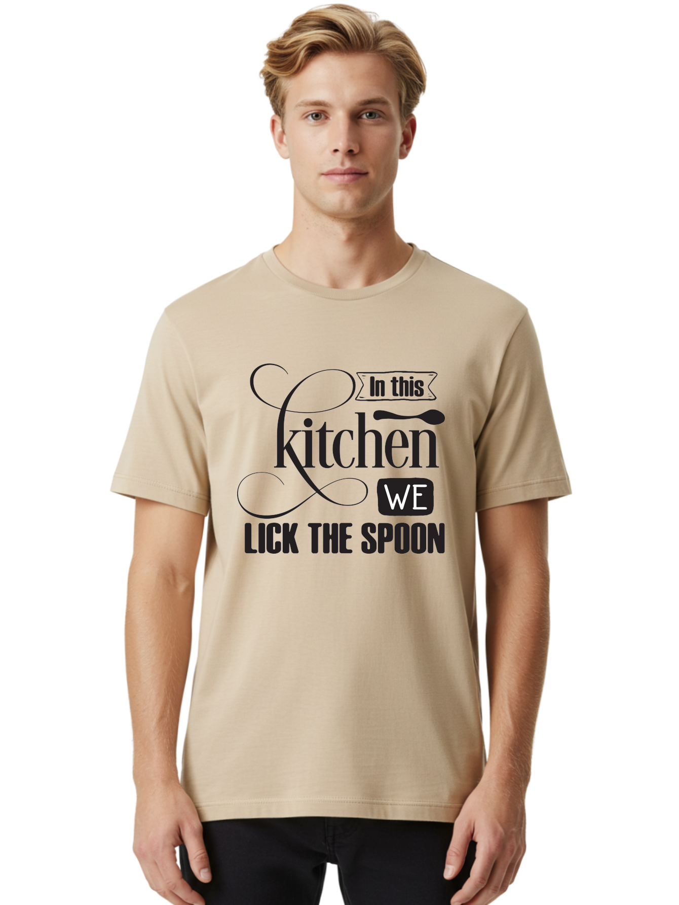 In-This-Kitchen-We-Lick-The-Spoon Men'S Graphic Tee, 100% Cotton, Comfortable Casual Summer Wear, Machine Washable, Kitchen Decor, Cooking Quotes, Culinary Inspiration, Cooking Humor, Kitchen Signs, Foodie Gifts, Lick The Spoon, Aac896 10