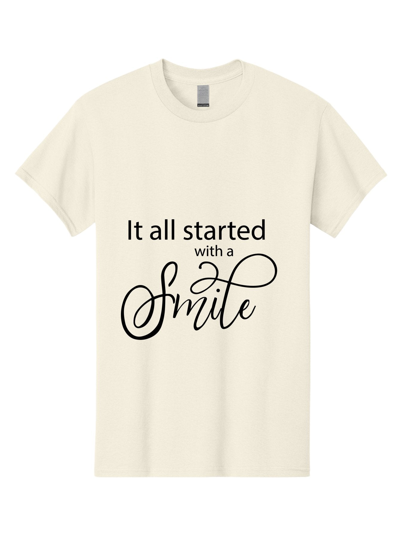 It-All-Started-With-A-Smile Men'S Graphic Tee, 100% Cotton, Comfortable Casual Summer Wear, Machine Washable, Smile Motivational Quote, Inspirational Phrase, Positive Affirmation, Happiness, Joyful Emotions, Encouraging Words, Aac898