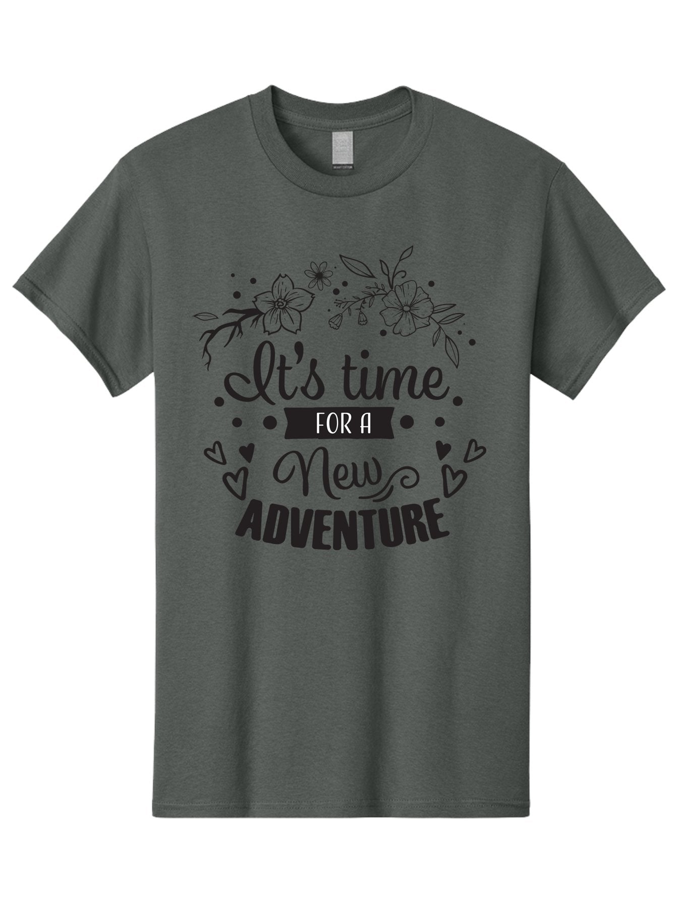 It-S-Time-For-New-Adventure Men'S Graphic Tee, 100% Cotton, Comfortable Casual Summer Wear, Machine Washable, New Adventure, Inspirational Quote, Travel Inspiration, Motivational Message, Adventure Time, Flowers And Hearts, Exploration Theme, Aac902 7