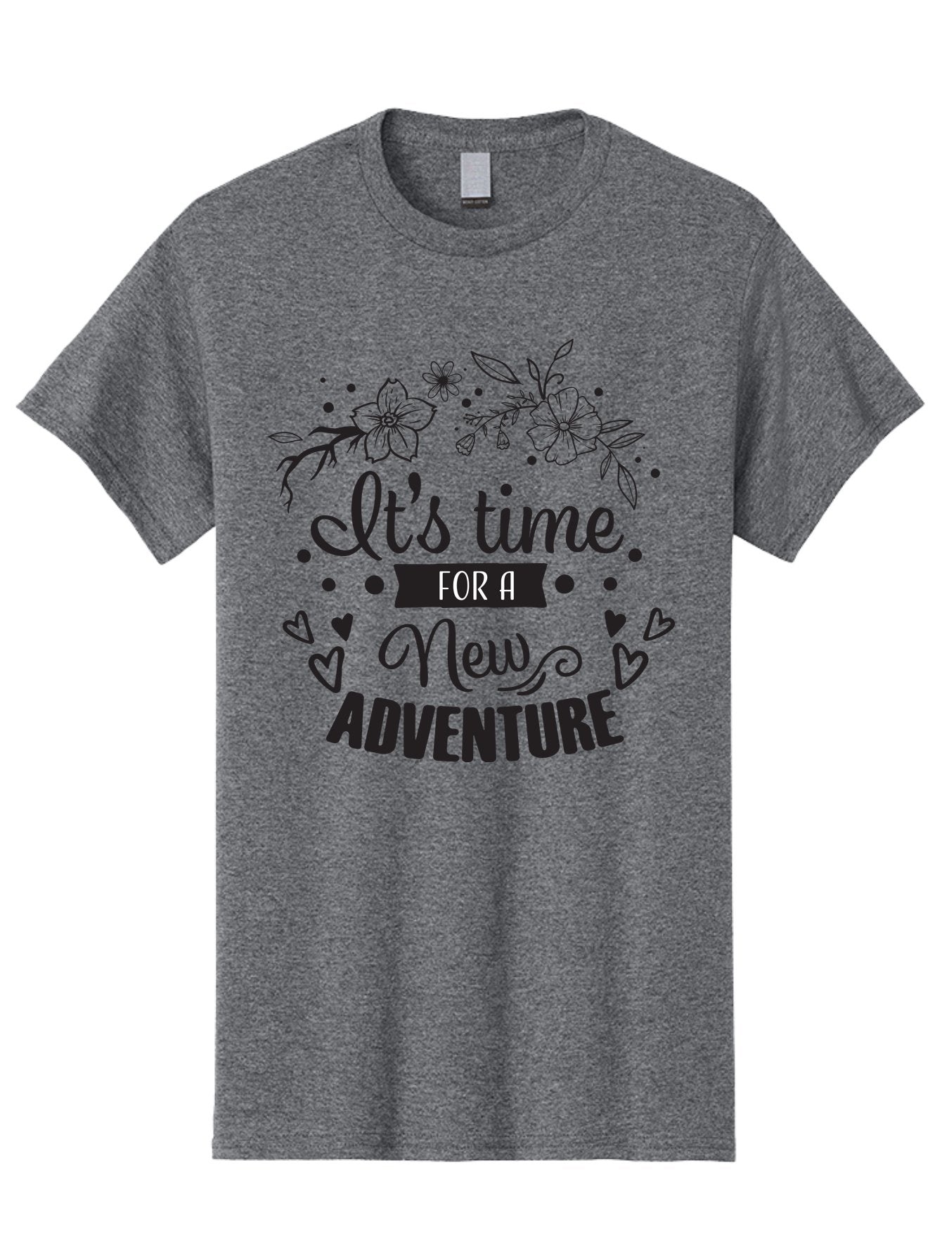 It-S-Time-For-New-Adventure Men'S Graphic Tee, 100% Cotton, Comfortable Casual Summer Wear, Machine Washable, New Adventure, Inspirational Quote, Travel Inspiration, Motivational Message, Adventure Time, Flowers And Hearts, Exploration Theme, Aac902