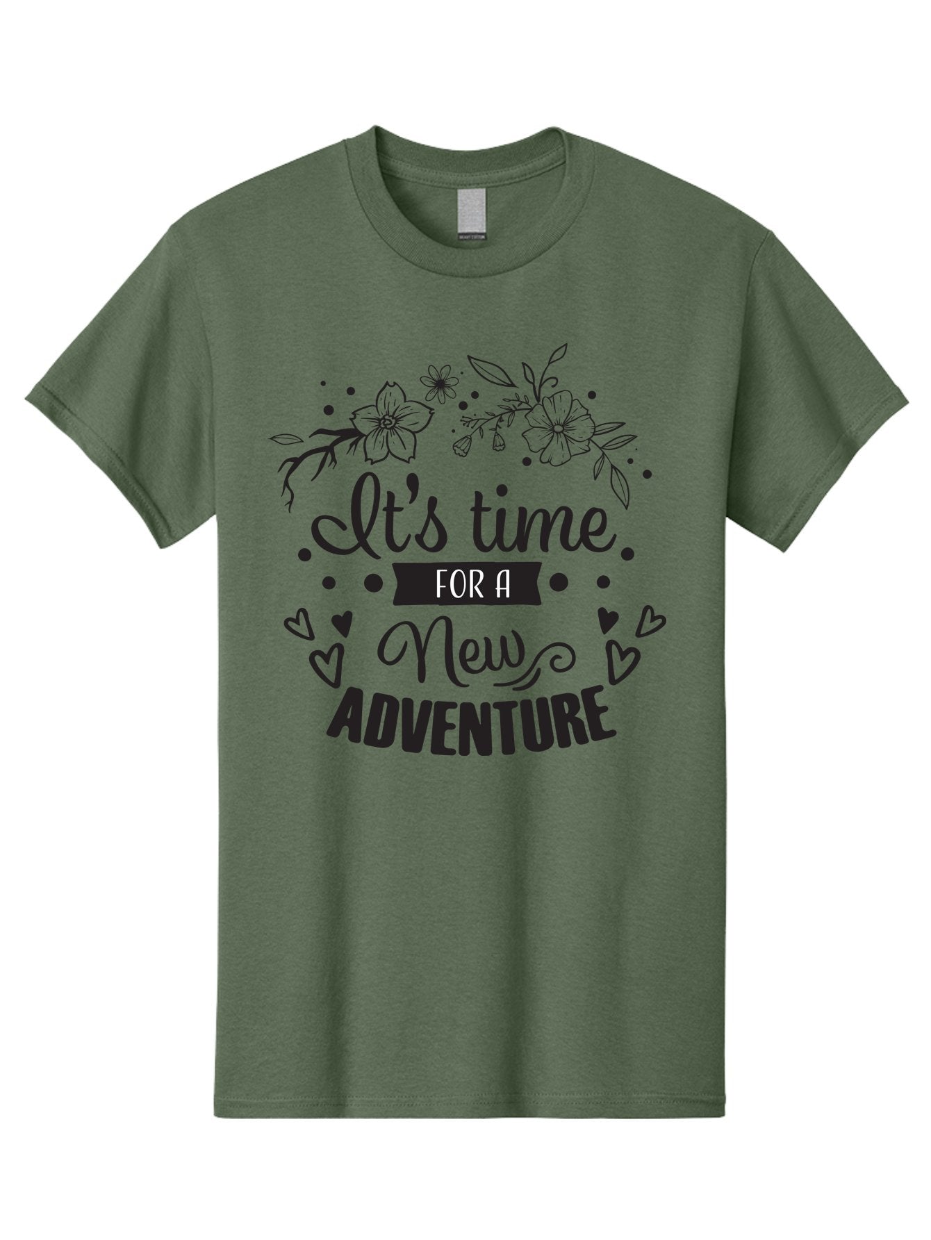 It-S-Time-For-New-Adventure Men'S Graphic Tee, 100% Cotton, Comfortable Casual Summer Wear, Machine Washable, New Adventure, Inspirational Quote, Travel Inspiration, Motivational Message, Adventure Time, Flowers And Hearts, Exploration Theme, Aac902