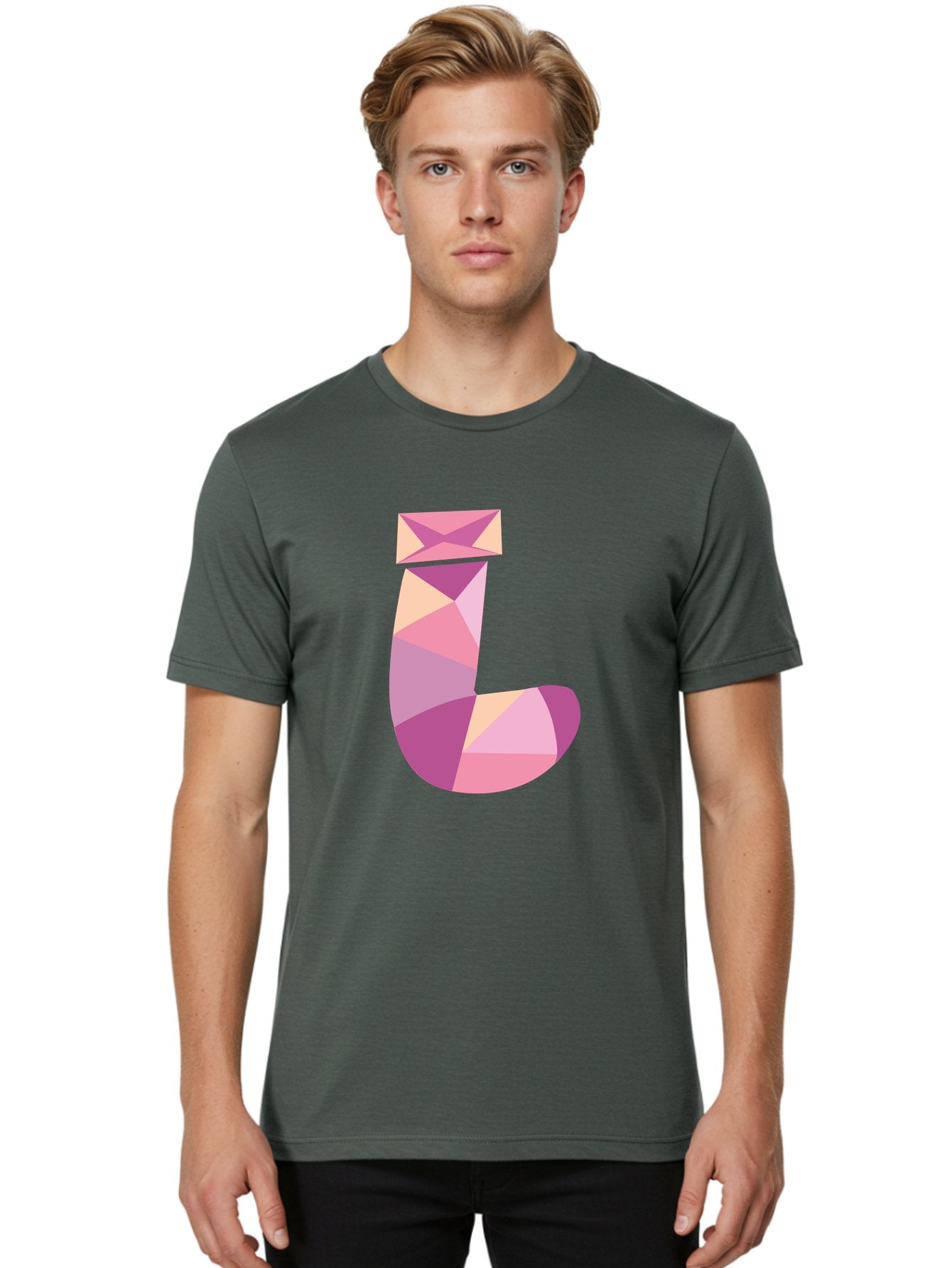 J-1 Men'S Graphic Tee, 100% Cotton, Comfortable Casual Summer Wear, Machine Washable, Geometric Shapes, Abstract Art, Letterform, Typography, Pastel Colors, Pink Hues, Purple Tones, Modern Design, Creative Expression, Artistic Style Aac904 21