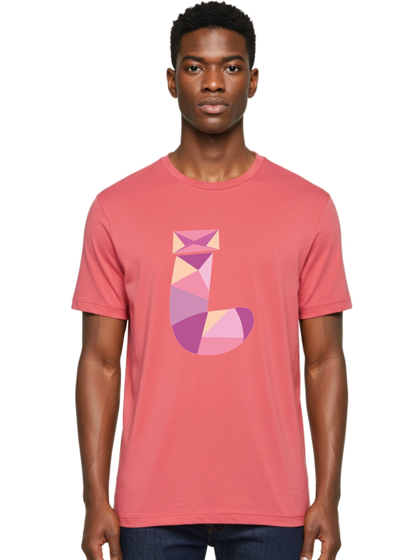 J-1 Men'S Graphic Tee, 100% Cotton, Comfortable Casual Summer Wear, Machine Washable, Geometric Shapes, Abstract Art, Letterform, Typography, Pastel Colors, Pink Hues, Purple Tones, Modern Design, Creative Expression, Artistic Style Aac904 20